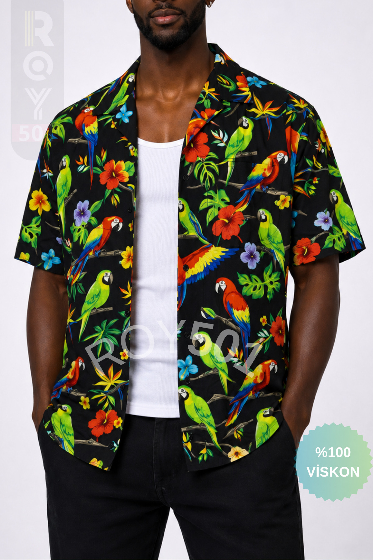 Men's Short Sleeve Shirt Parrot Patterned Short Sleeve Shirt Summer Shirt Men's Oversize Shirt