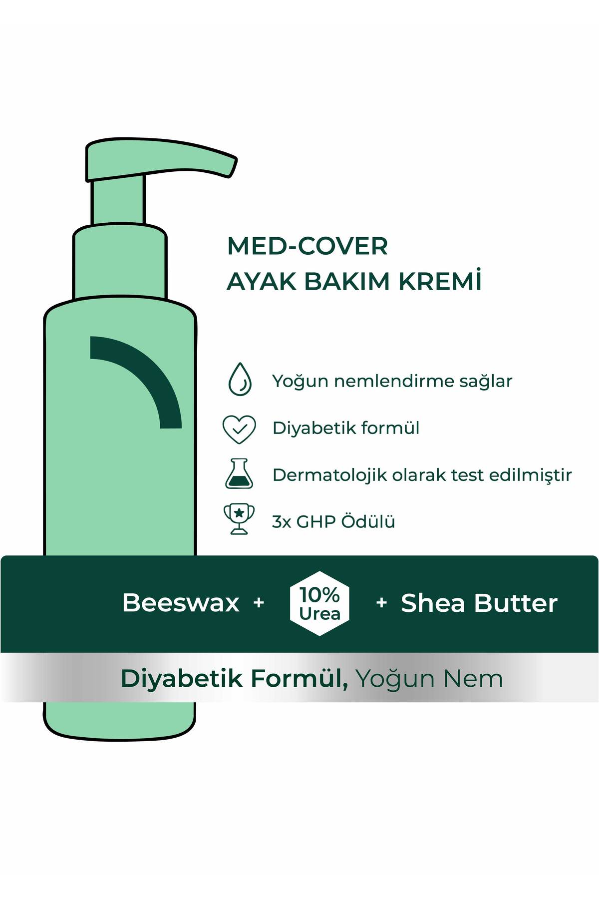 کرم مراقبت از پا x 3 - مخصوص پوست حساس (10٪ اوره، کره شیا، موم زنبور عسل) — medcoverayakbakımx3 — تصویر 4 از 6