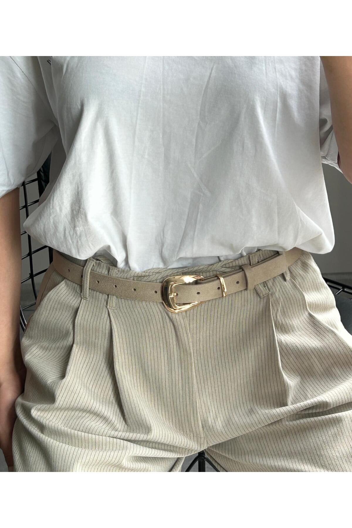 Jewel Plain Pattern Suede Women Gold Buckle Belt Jacket Belt Dress Belt Pants Belt