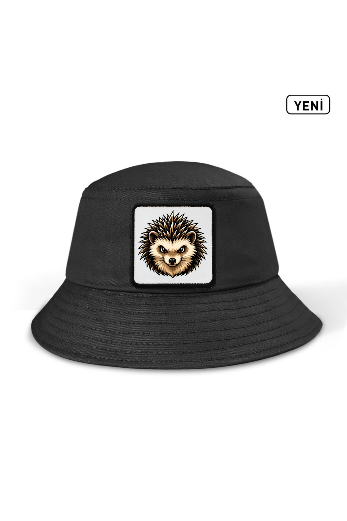 Bucket Black Hat with Hedgehog Logo