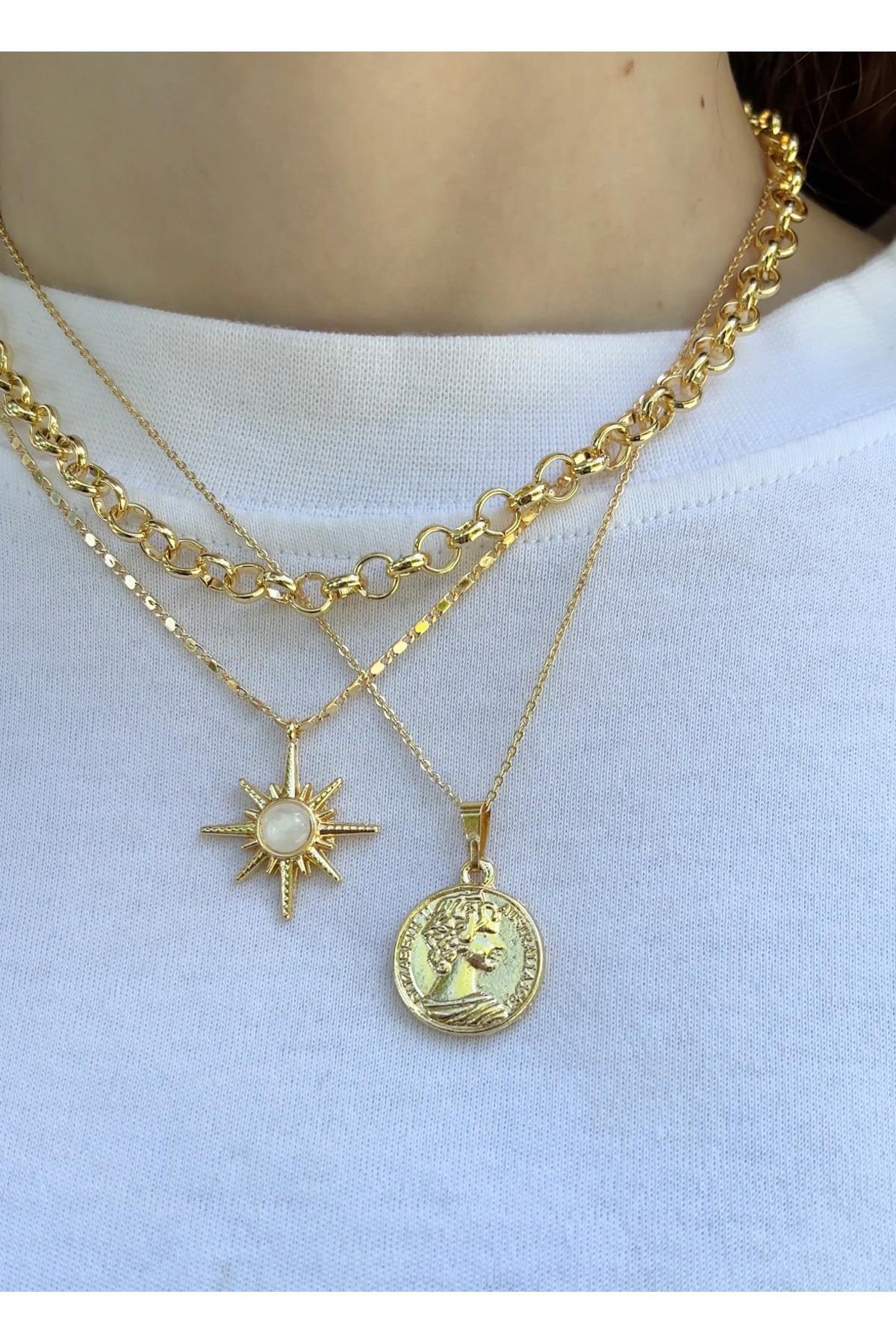 Eylülün Takısı Kadın Gold Renk 3 Adet Pinterest Kolye görsel 3