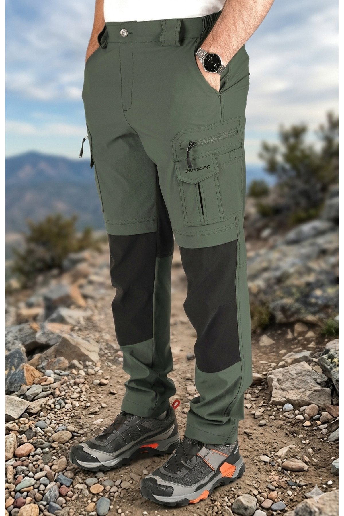 NEW MODEL! Men's Outdoor Lycra Water Repellent Tactical Cargo Pocket Style Seasonal Khaki Black Color Trekking Pants