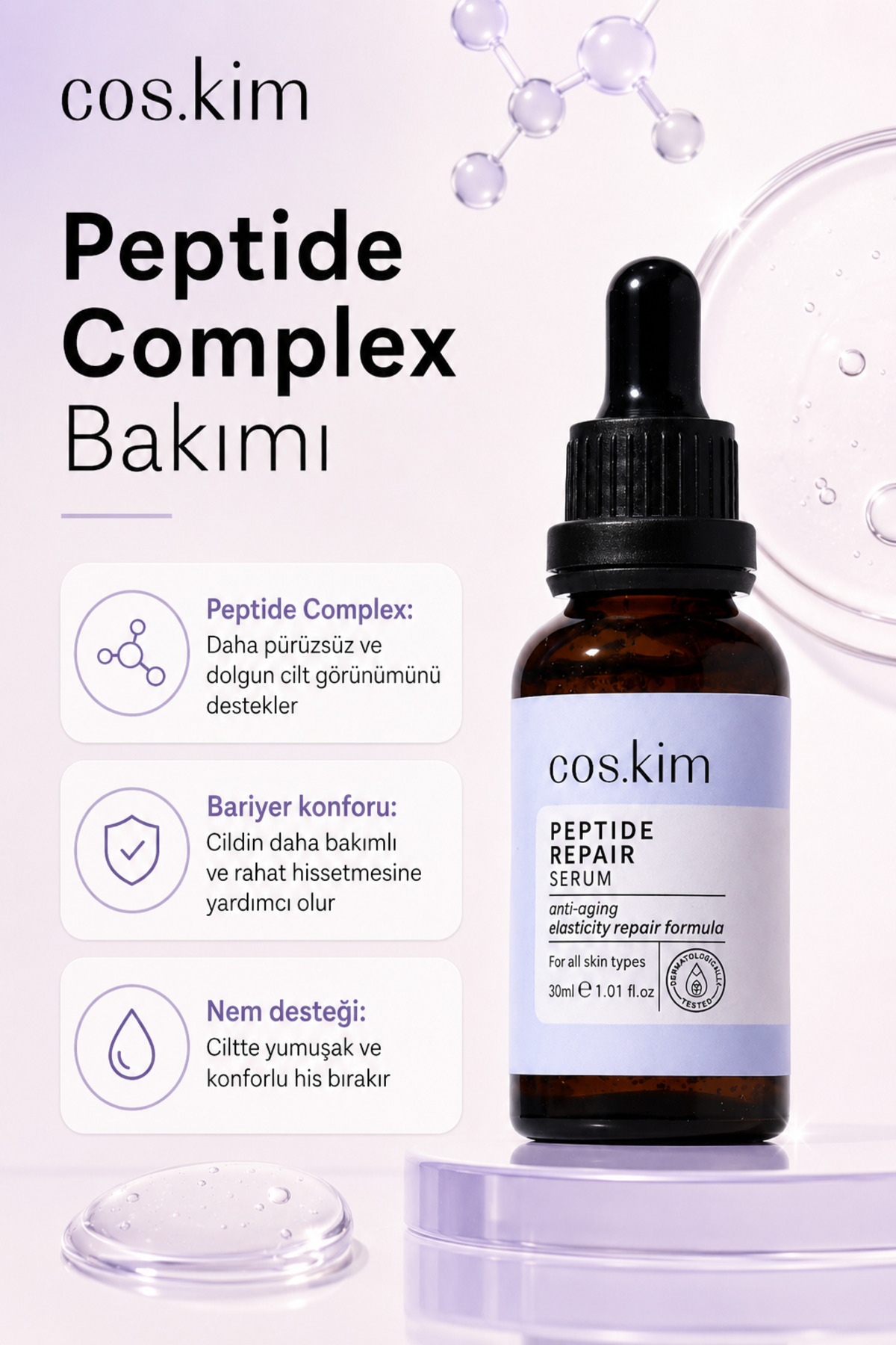 Peptit Içeren Onarıcı - Kırışıklık Ve Yaşlanma Karşıtı Cilt Bakım Serumu 30 ml — MK012 — تصویر 3 از 8