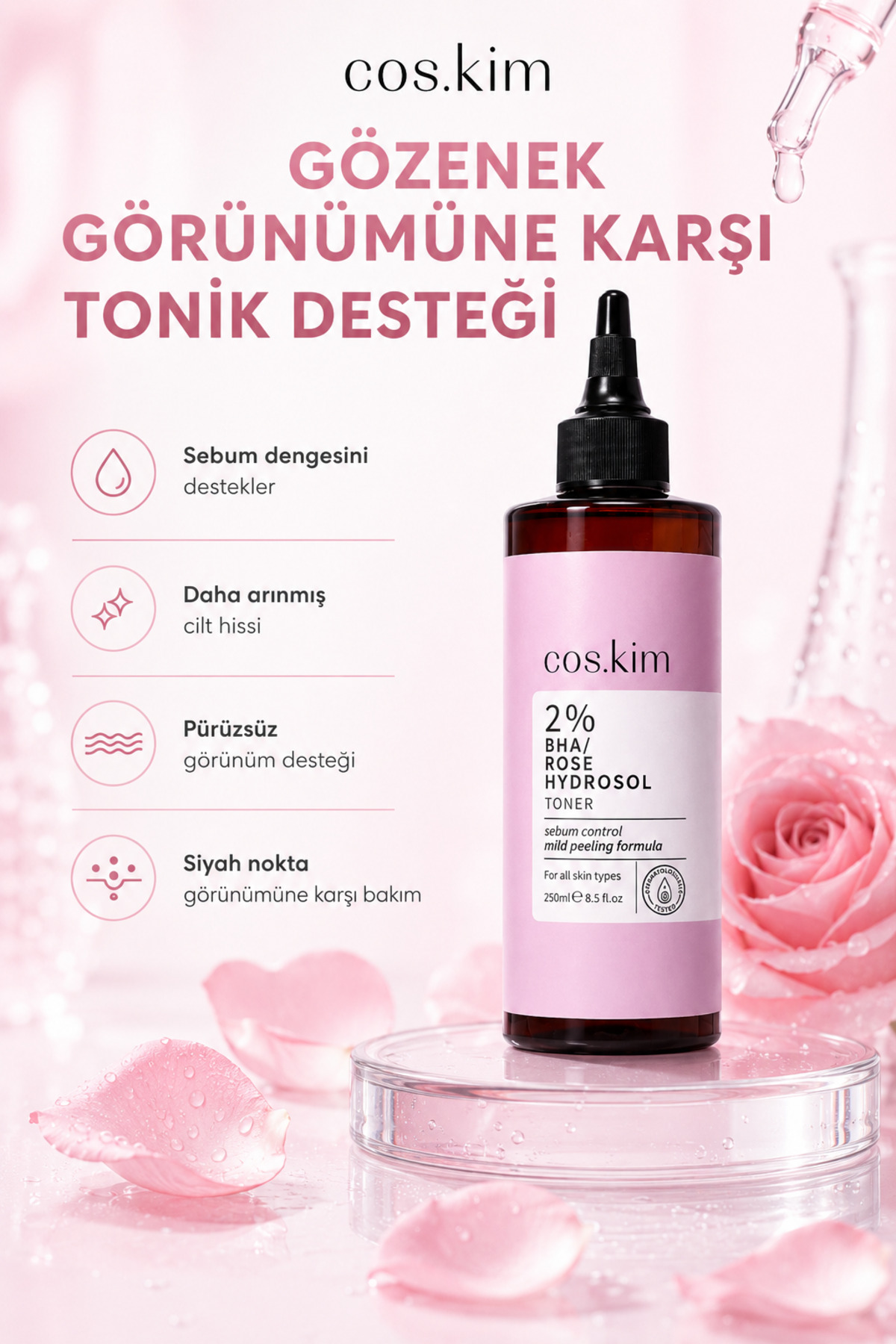 %2 BHA Gül Hidrosol Tonik Gözenek Sıkılaştırıcı Akne ve Siyah Nokta Karşıtı — MK004 — تصویر 3 از 9