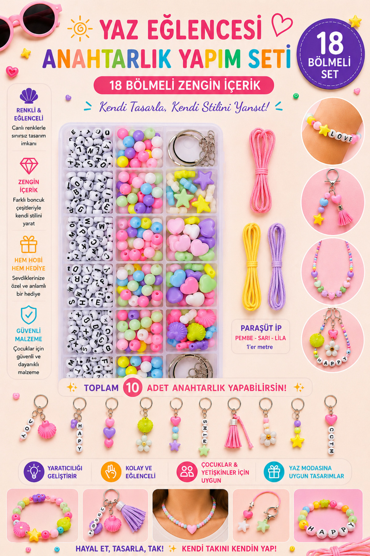 By MO Accessories 18'li Kutuda Anahtar Charm (çarm) Yapma Seti