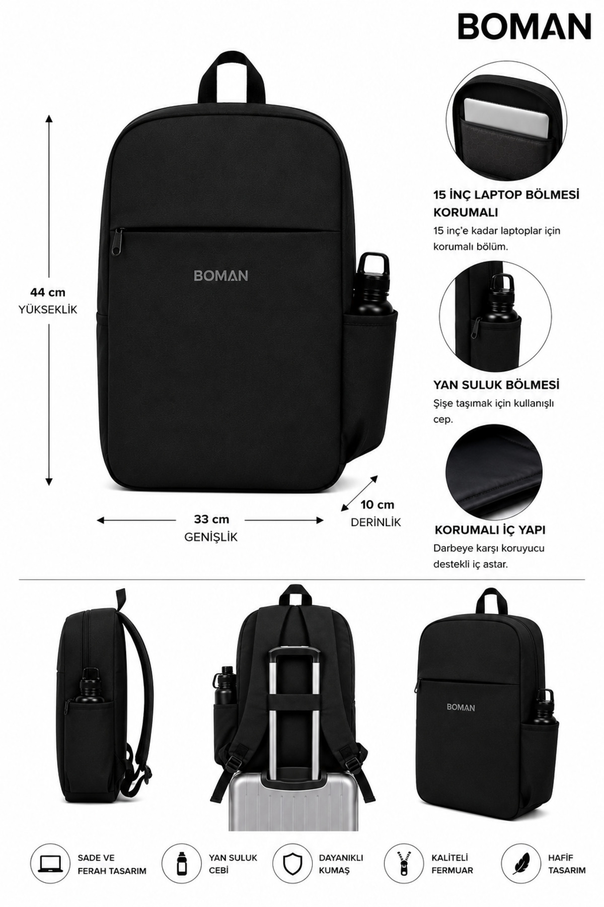 Boman Unisex Çok Gözlü Su Geçirmez Spor Kurs Laptop Gezi Seyahat Ve Günlük Kullanım Sırt Çantası görsel 5