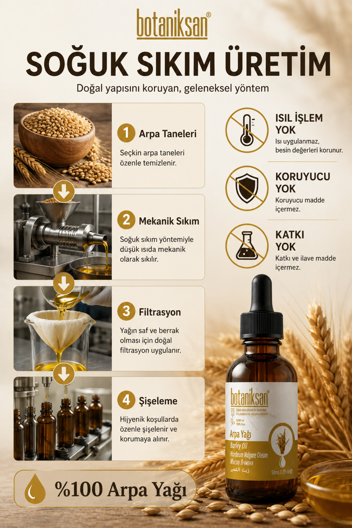 Arpa Yağı 50 ml Soğuk Sıkım %100 Saf Katkısız Barley Oil Cilt ve Saç Bakımı İçin — ARPA YAĞI 50ML — تصویر 3 از 8