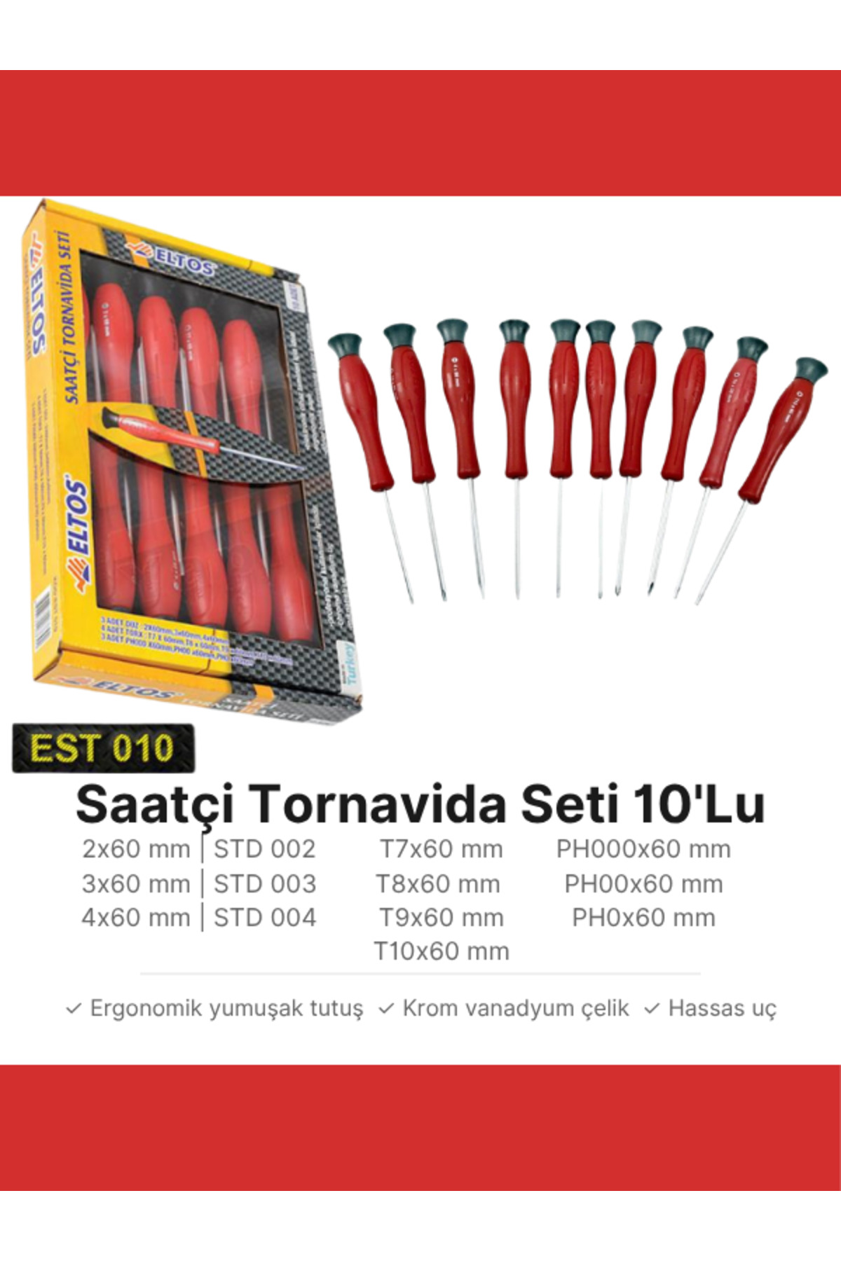 Eltos Saatçi Tornavida Seti 10parça/klemens Düz-tork-yıldız Set