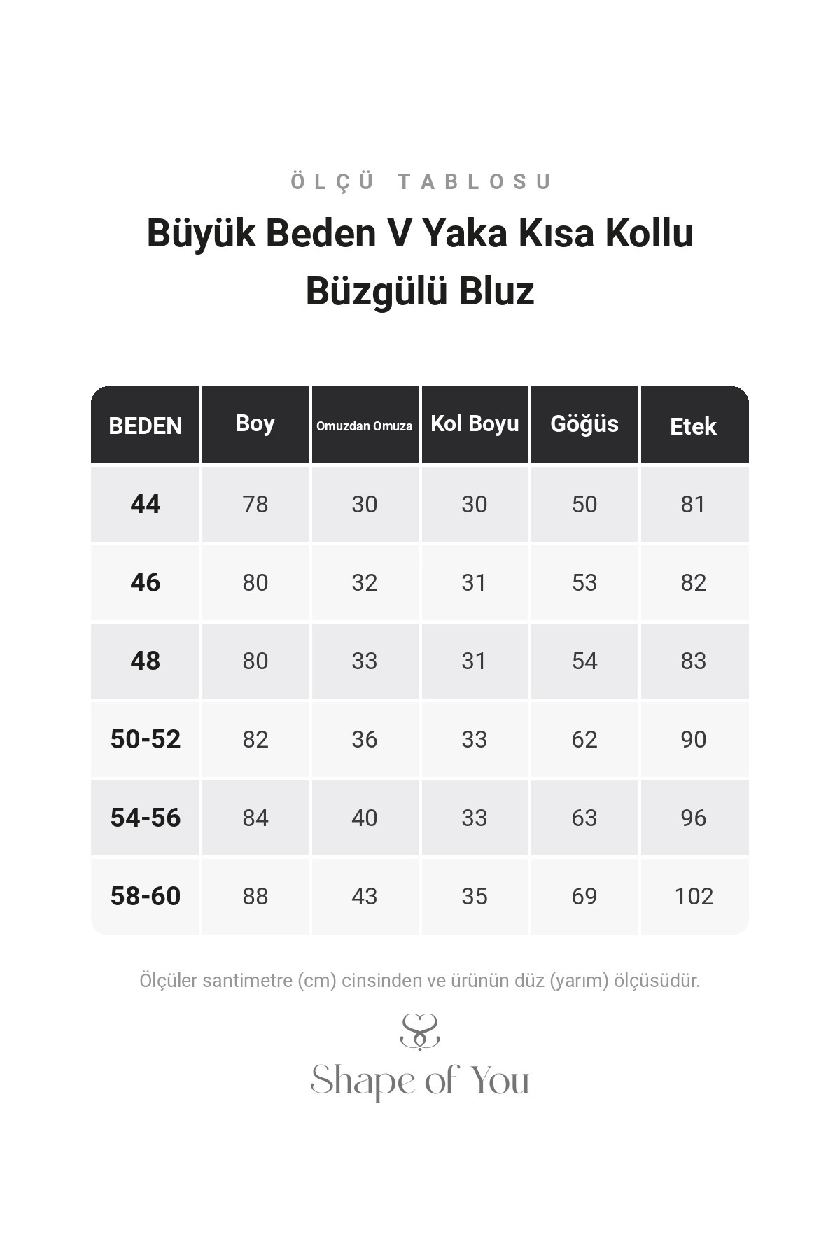 Shape Of You Büyük Beden V Yaka Kısa Kollu Büzgülü Bluz görsel 3