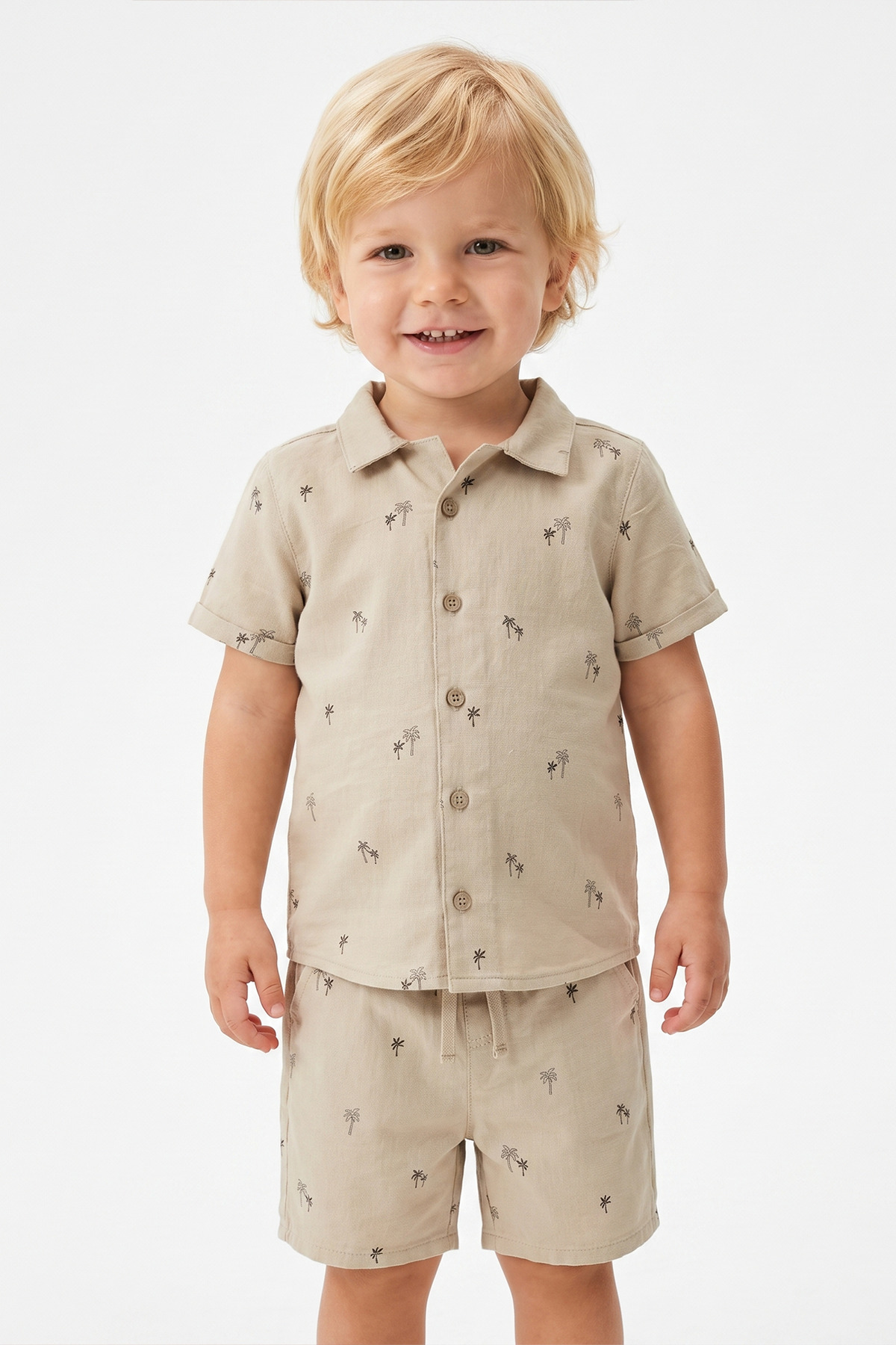 Boys' Patterned Short Sleeve Shirt and Shorts Set