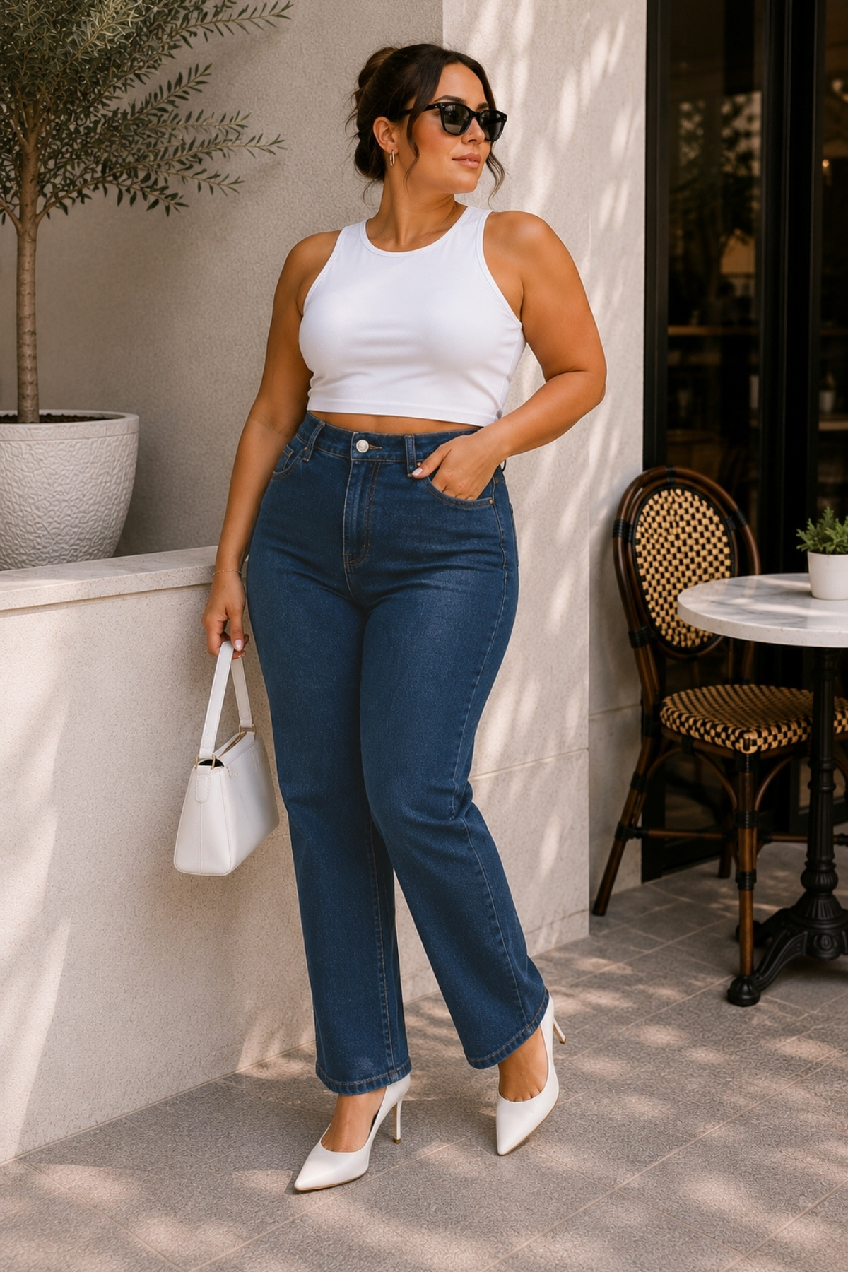 CEDY DENIM - Kadın Büyük Beden Boru Paça Yüksek Bel Regular Fit Likralı Pantolon C626-Mavi görsel 6