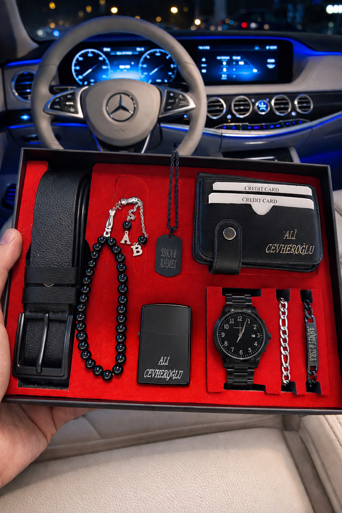 Men's Personalized Gift Necklace Watch Set with Belt Wallet
