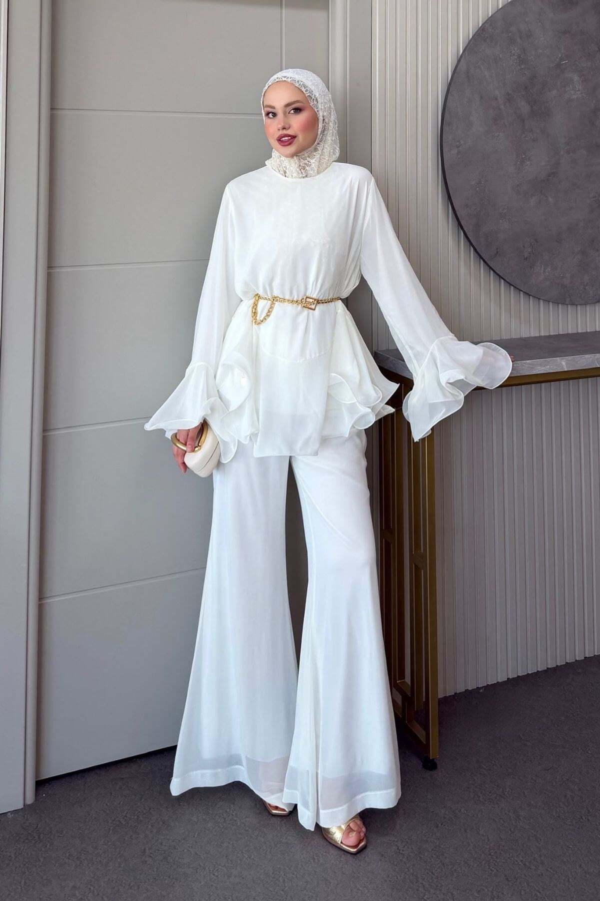Hazamoda Moonlight Chiffon Suit White