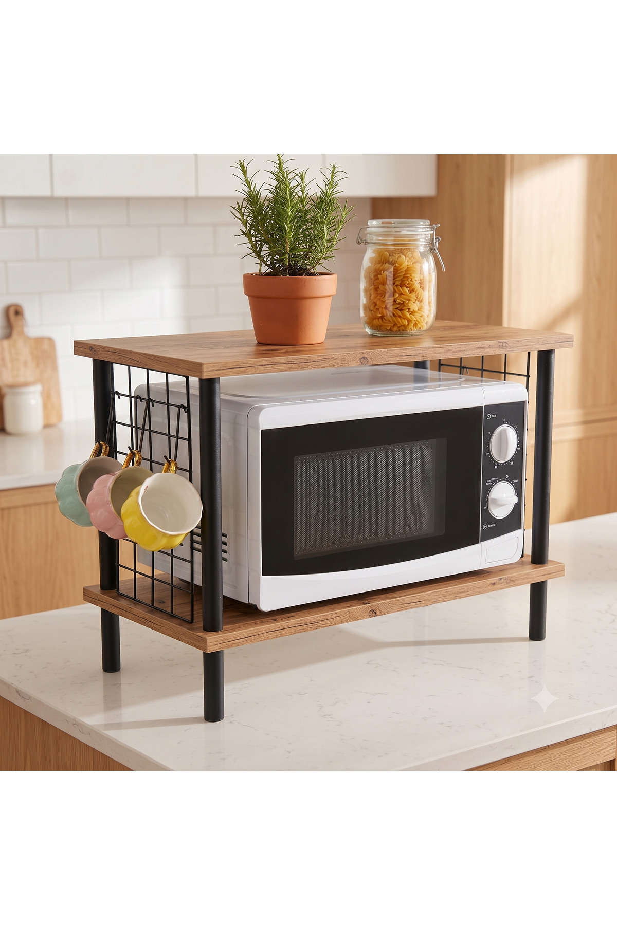 Microwave Shelf Countertop Shelf Peaceful Kitchen Shelf Spice Holder with 2 Shelves Organizer Hook Gift