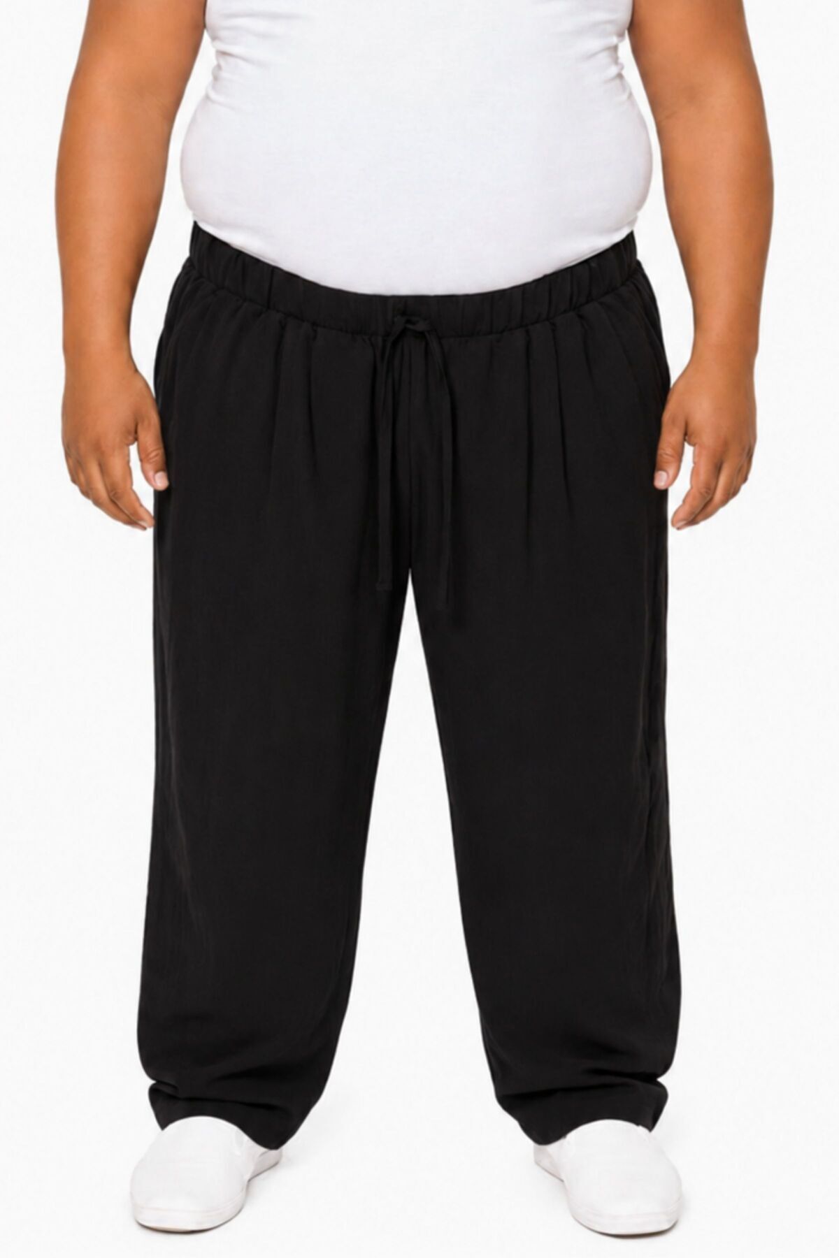 RELAXL %100 Pamuk Şile Bezi Bol Uzun Paça Oversize Siyah Pantolon