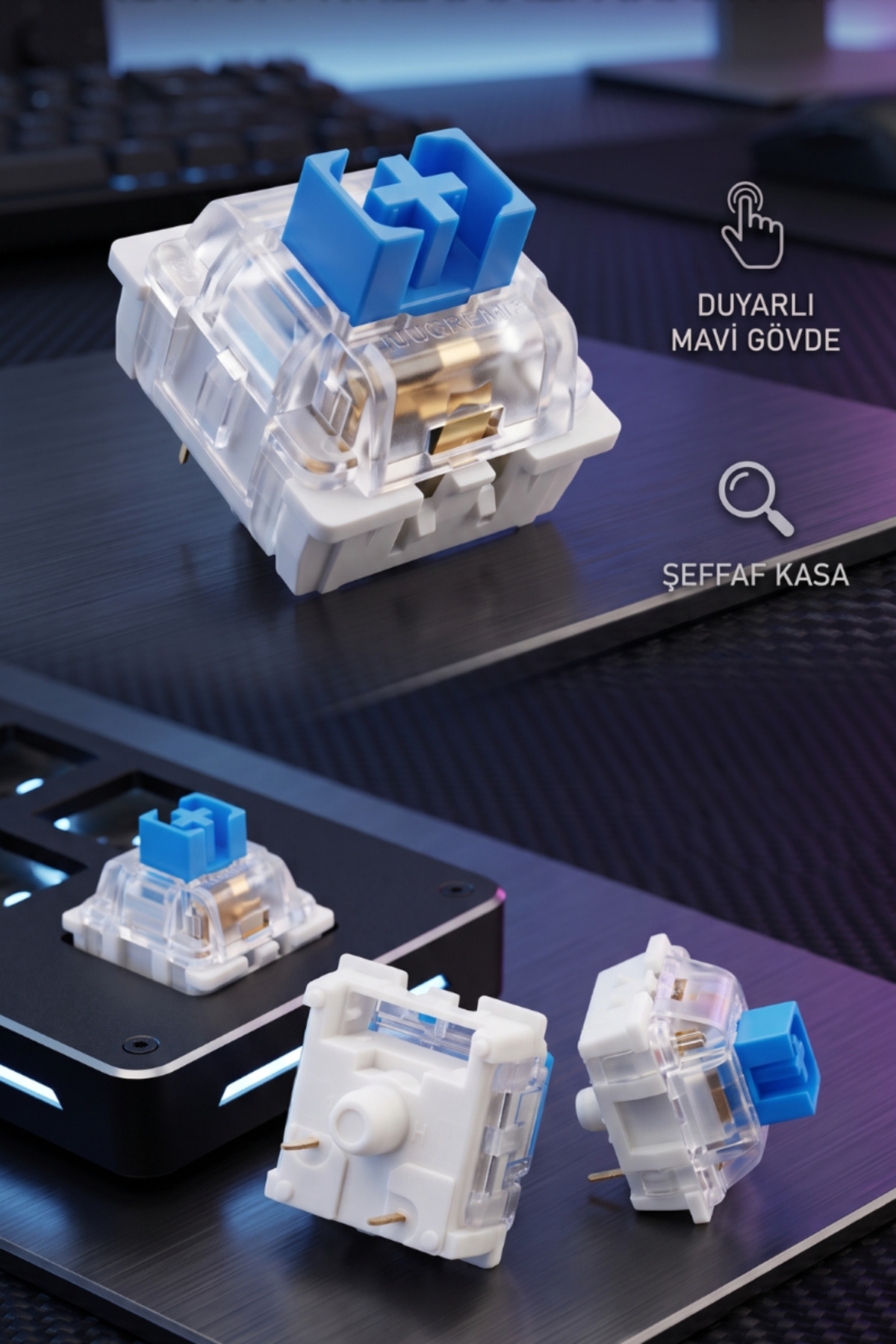 Mavi Blue Switch Mekanik Klavye Yedek Tuş Anahtarı Şeffaf