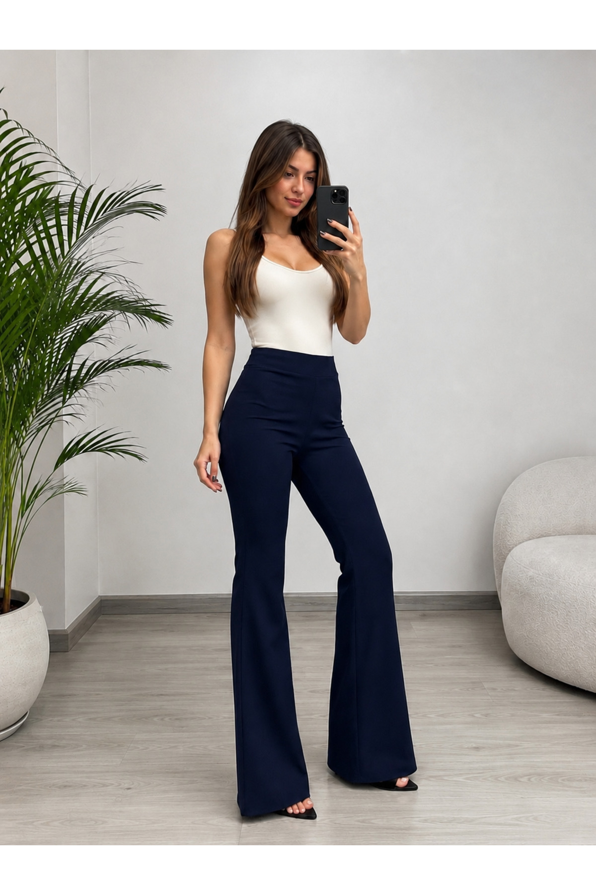 ECEYLÜL MODA LACİVERT SCUBA KREP İSPANYOL PAÇA PANTOLON(kısa süreliğine lansman fiyatı) görsel 4