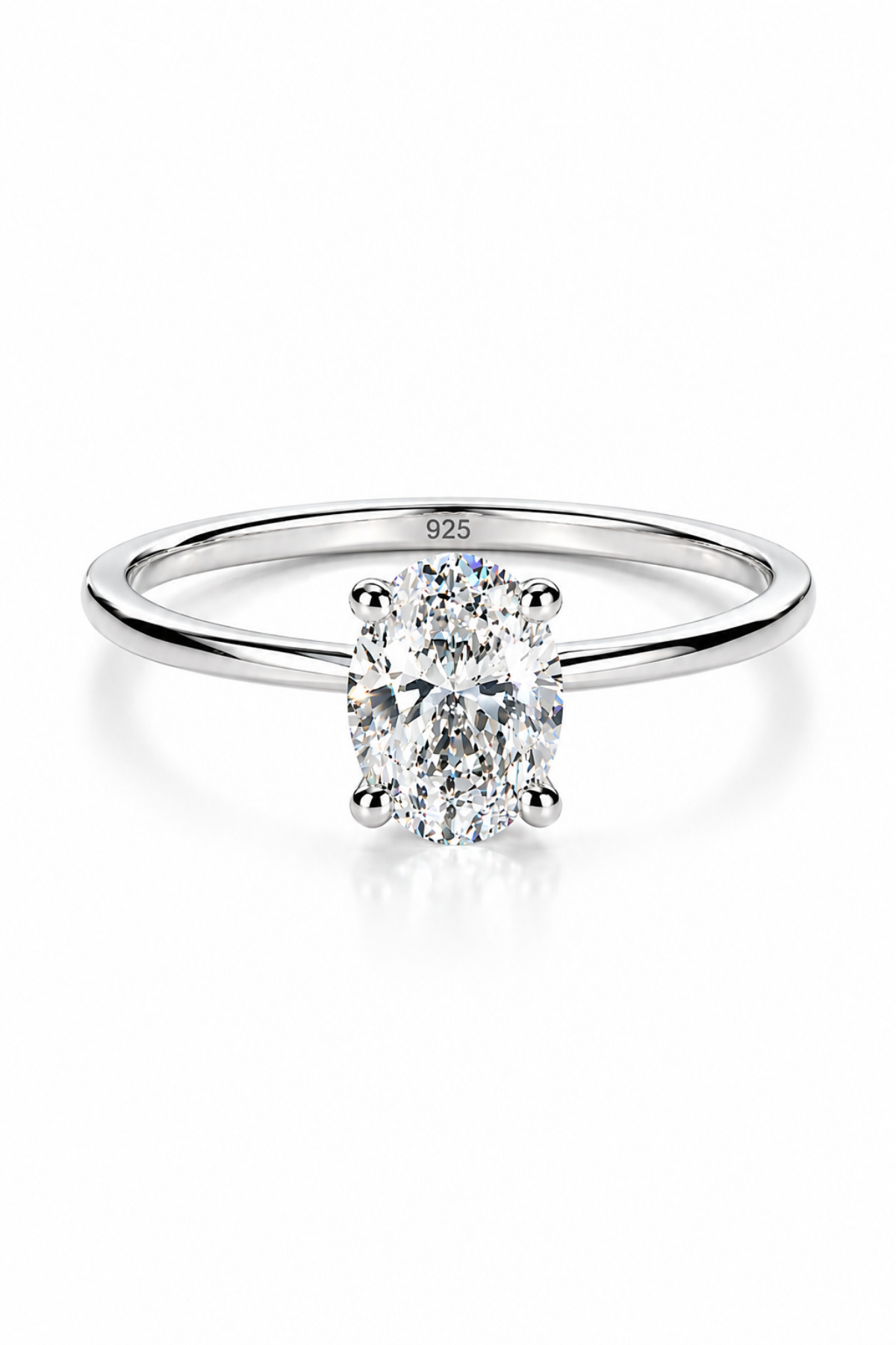 KLAZOJEWELRY 925 Ayar Gümüş Üzeri Yüksek Kalite Rodyum Kaplama Oval Kesim Minimal Tektaş Yüzük