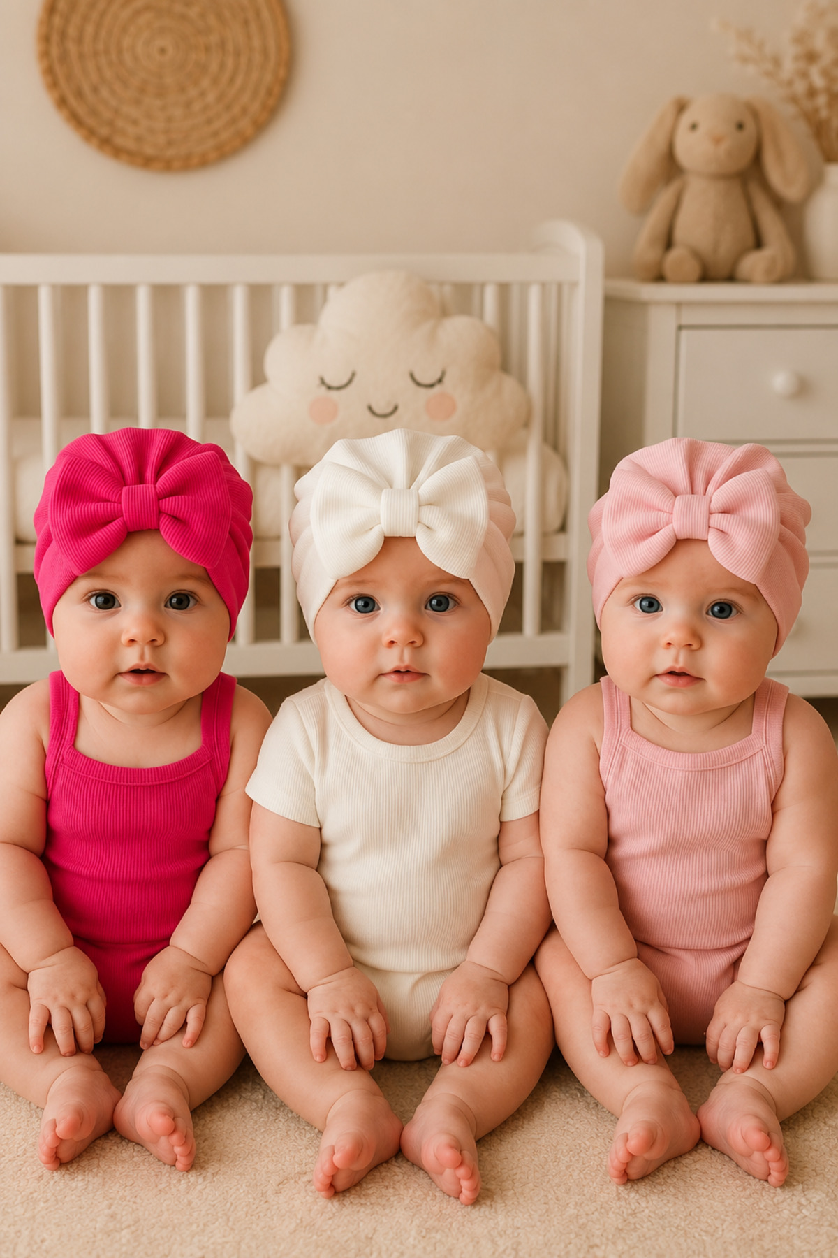 Pico Baby Podwójna czapeczka dla niemowląt z kokardką, zestaw 3 sztuki – różo...