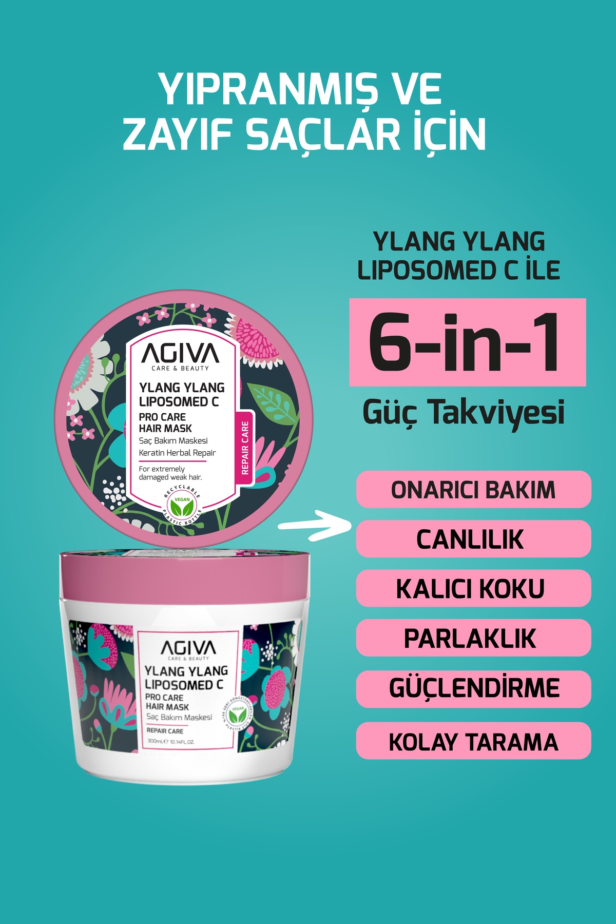 Ylang Ylang Liposomed C Zayıf ve Yıpranmış Saçlar İçin Yoğun Onarıcı Saç Bakım Maskesi 300 ml – Vegan — YLNGMASKE — تصویر 2 از 6