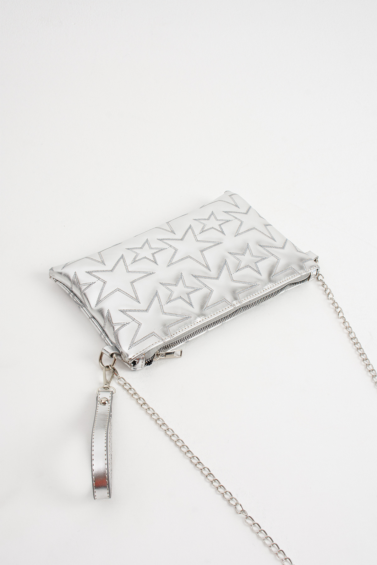 Zealous Yıldız desenli Gümüş Portföy & Clutch Çanta Çıkarabilir Bileklik Askılı 30x19 cm görsel 4