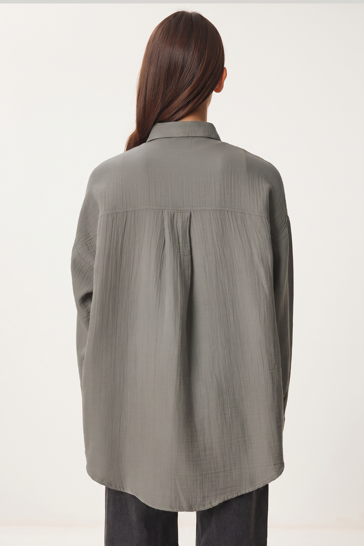 Lovelyİstanbul Oversize Basic Müslin Gömlek GRİ LMX0002 görsel 5