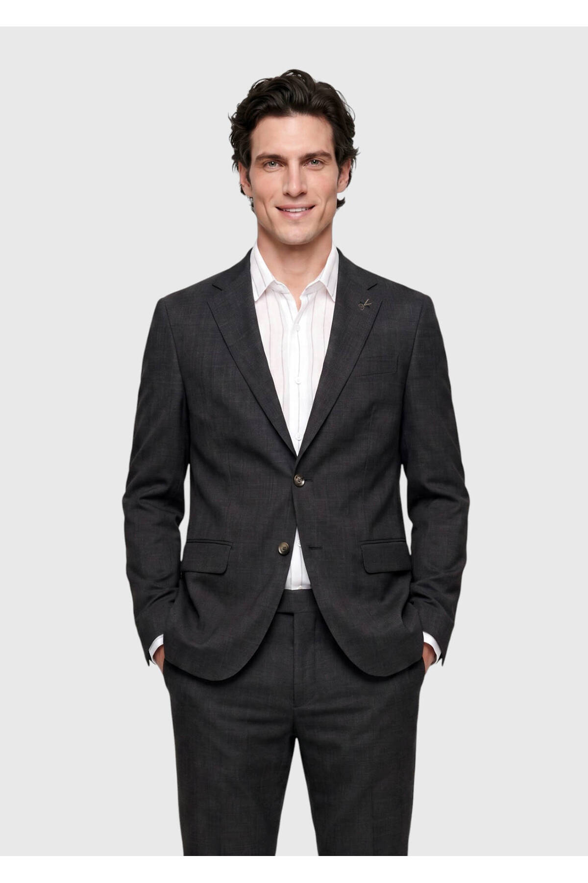 Ramsey Antrasit Kareli Zeroweight Slim Fit %100 Yün Takım Elbise görsel 2