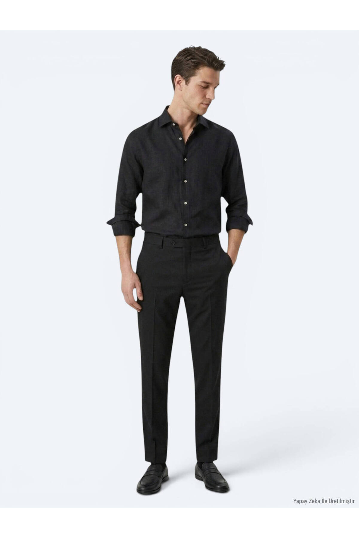 Siyah Regular Fit Uzun Dokuma Casual Pamuk Karışımlı Gömlek — مشکی 53816 — تصویر 2 از 8