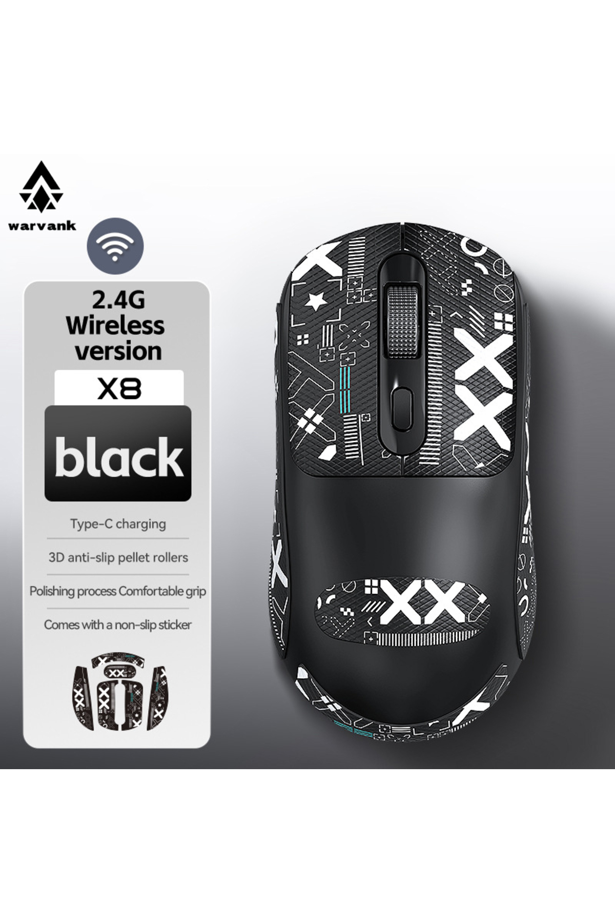 ماوس الألعاب اللاسلكي X8 من Warvank، مزود ببطارية...