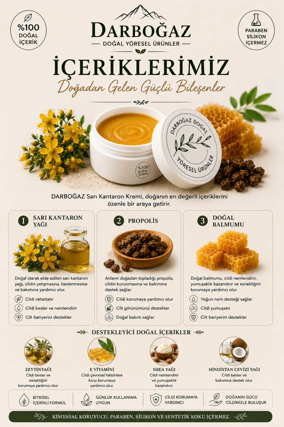 Sarı Kantaron Kremi 50 ml | Propolis ve Doğal Balmumu İçeren Bitkisel Cilt Bakım Kremi | Yoğun Nemlendirici ve Günlük Bakım — 109866511 — تصویر 6 از 9