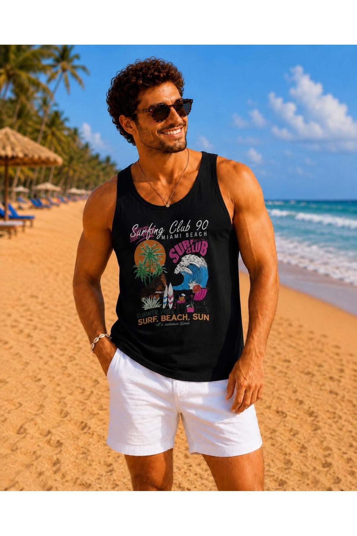 İLKCET MODA Erkek Plaj Temalı Baskılı Atlet görsel 2