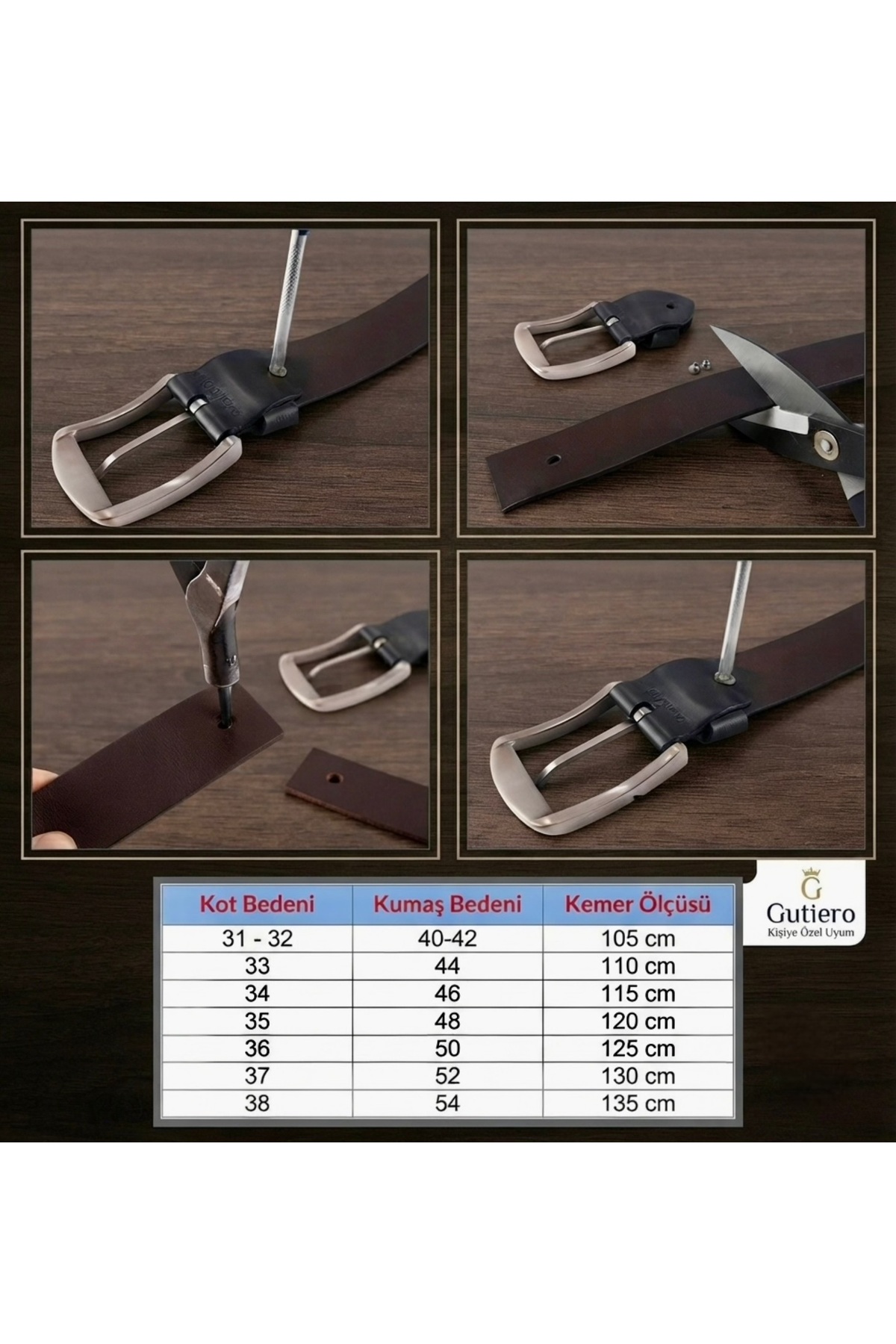 Gutiero %100 hakiki deri 4 Cm Siyah Erkek Kemer görsel 7