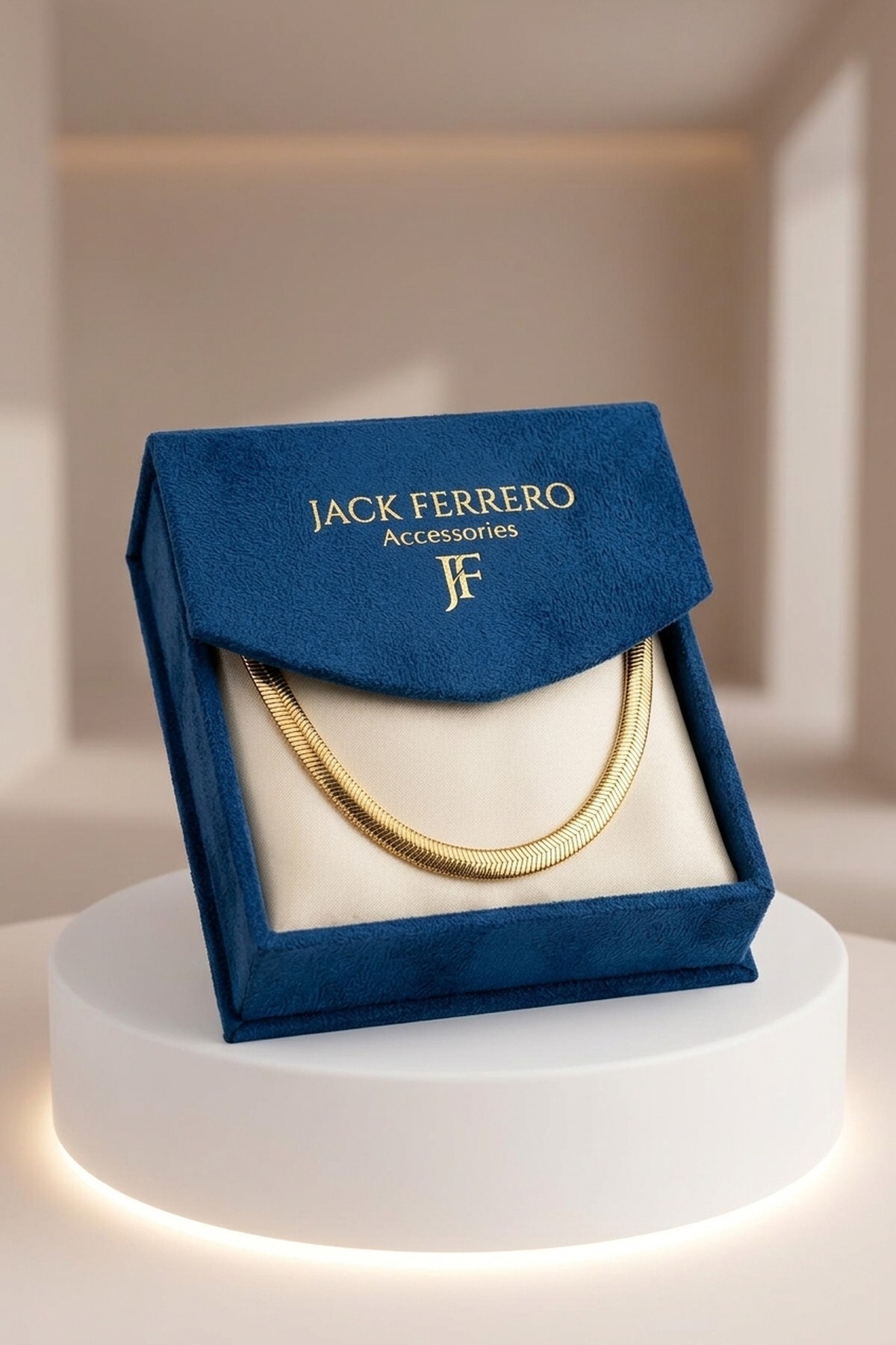 Jack Ferrero Kadın Sarı Kaplama Kalın İtalyan Ezme Yılan Zincir Kolye ve Özel Hediye Kutusu görsel 4