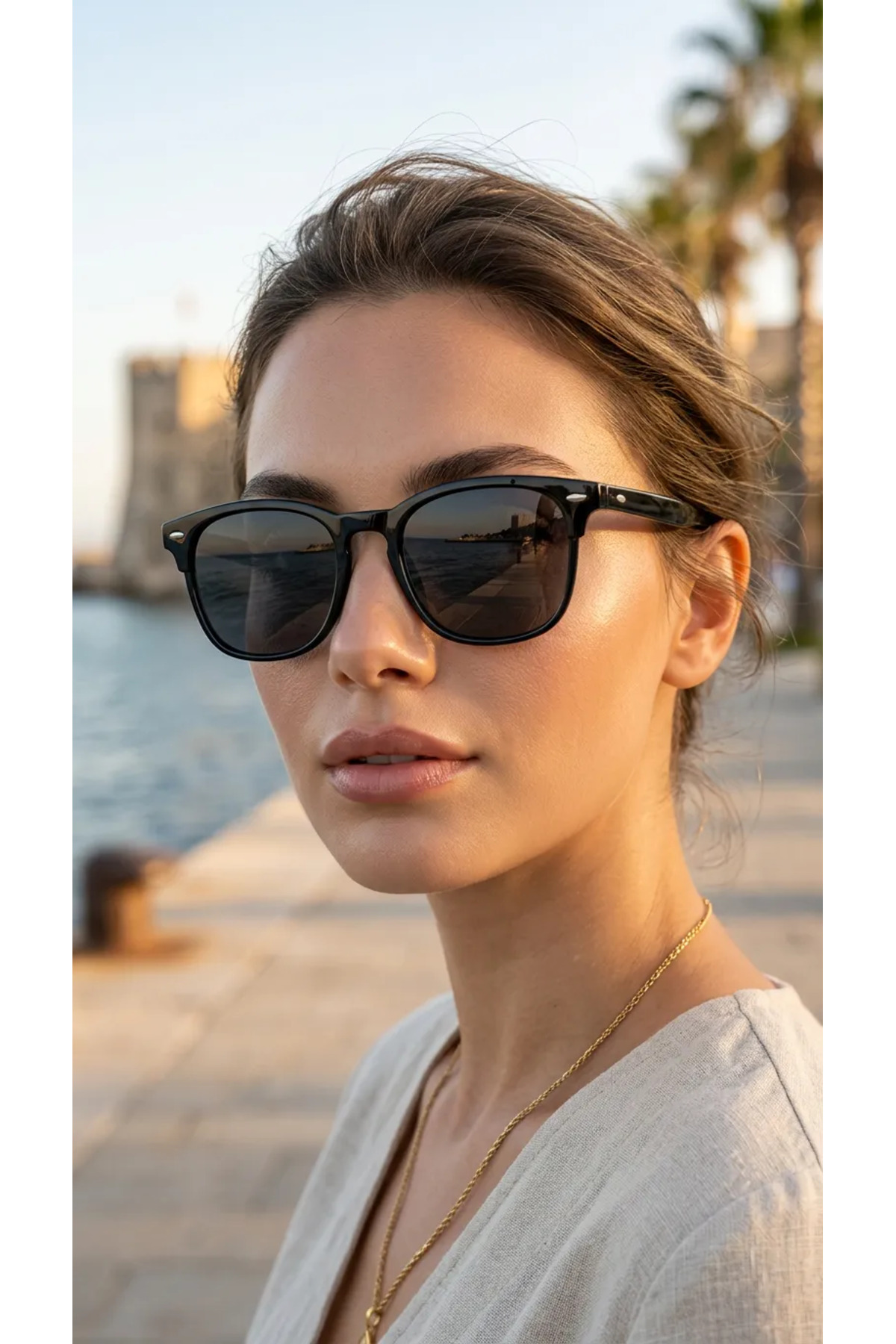 Chunky Frame Polarize Unisex Siyah 2040 Güneş Gözlüğü görsel 2