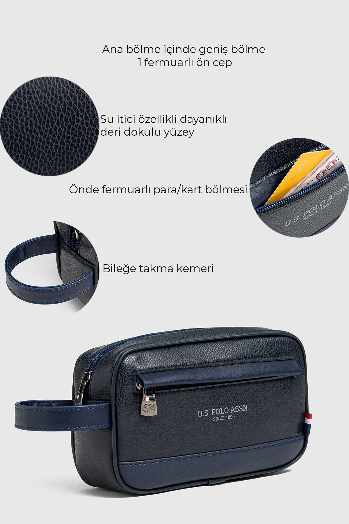 U.S. Polo Assn. U.S Polo Assn 26012 Erkek El Portföyü El Çantası Clutch Çanta Traş Çantası LACİVERT görsel 7