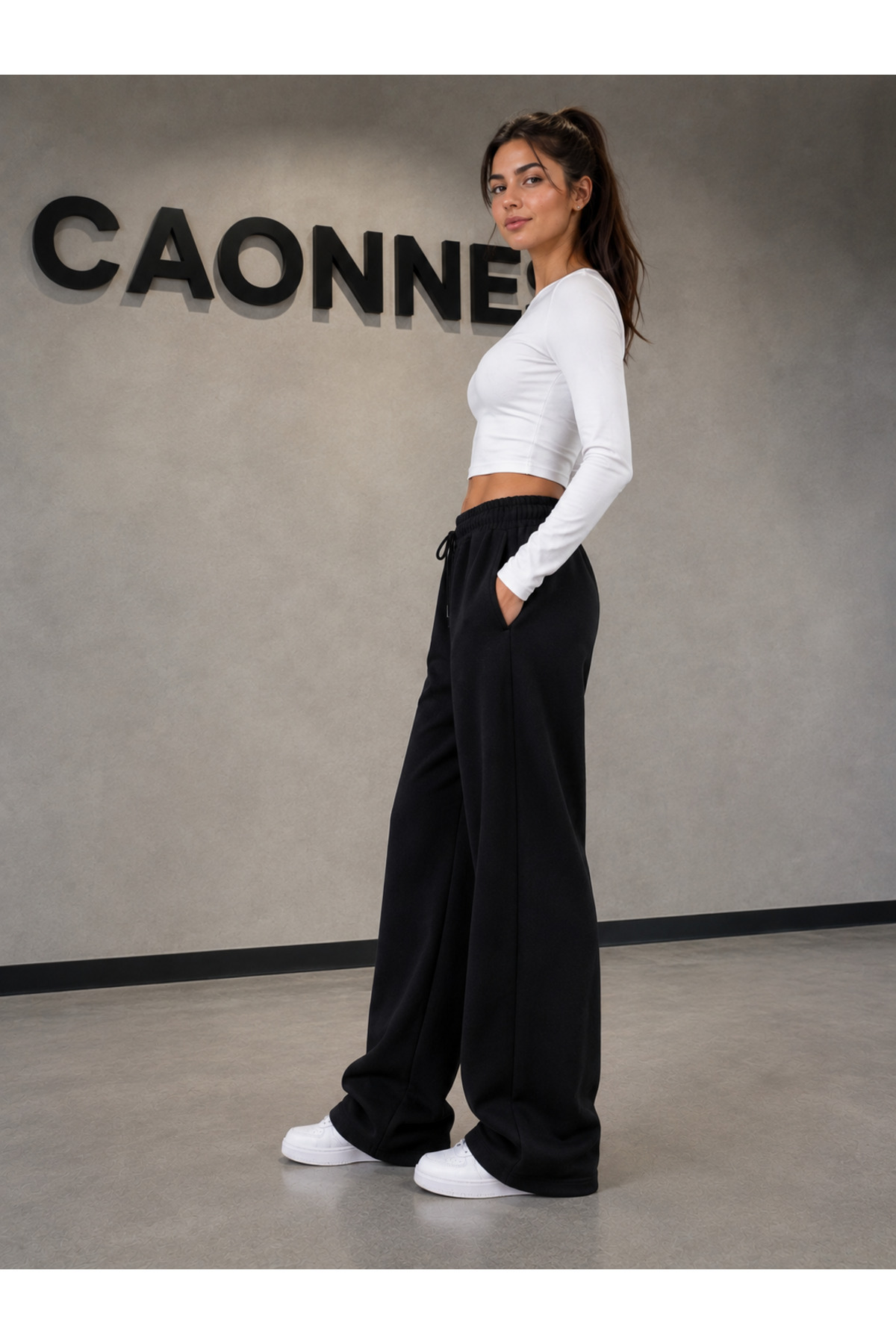 CAONNES Siyah Baggy Bol Kesim Esnek Rahat Kumaş Eşofman Altı ŞAH MODA görsel 3