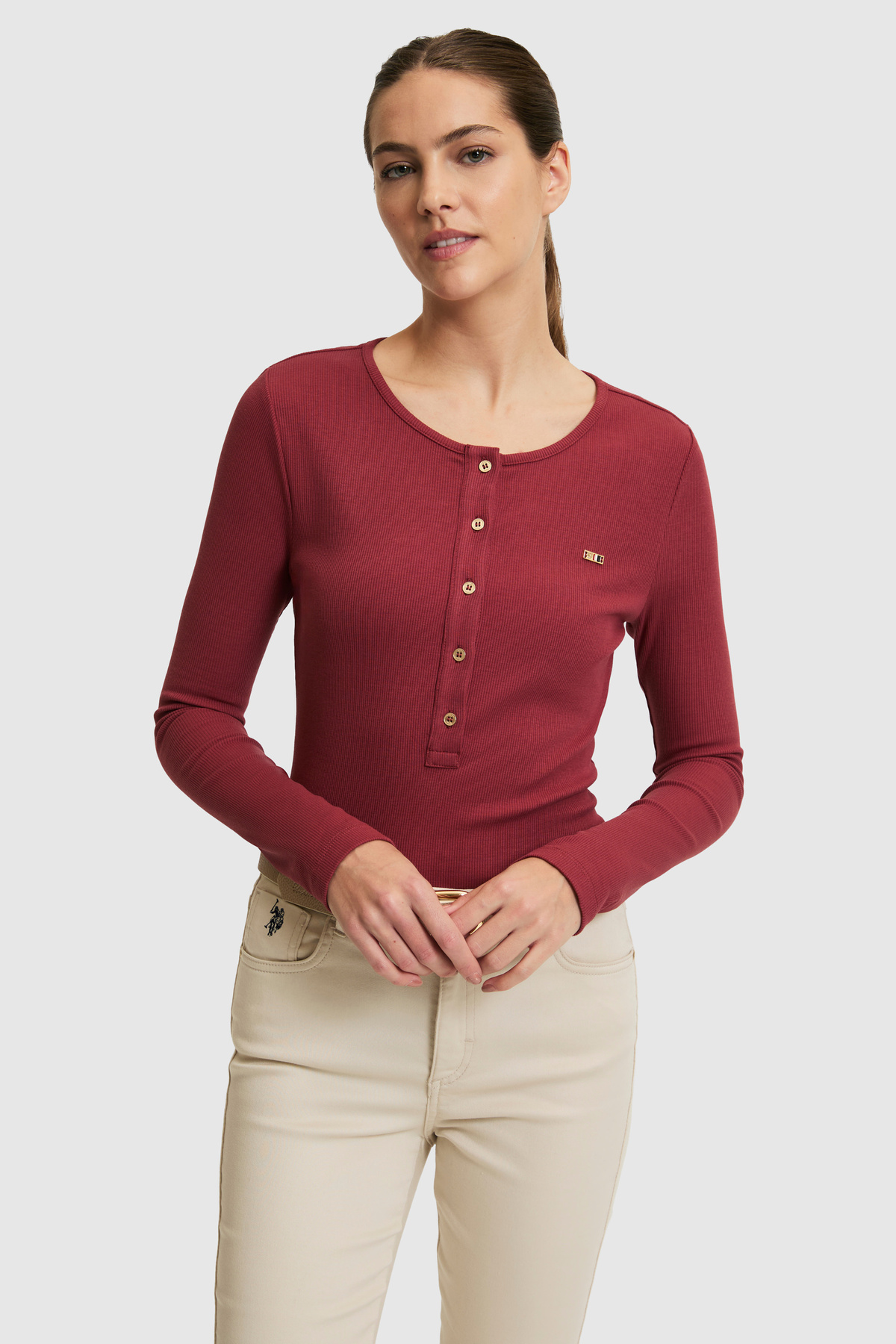U.S. Polo Assn. Kadın Vişne Bisiklet Yaka Tişört 50323456-VR223