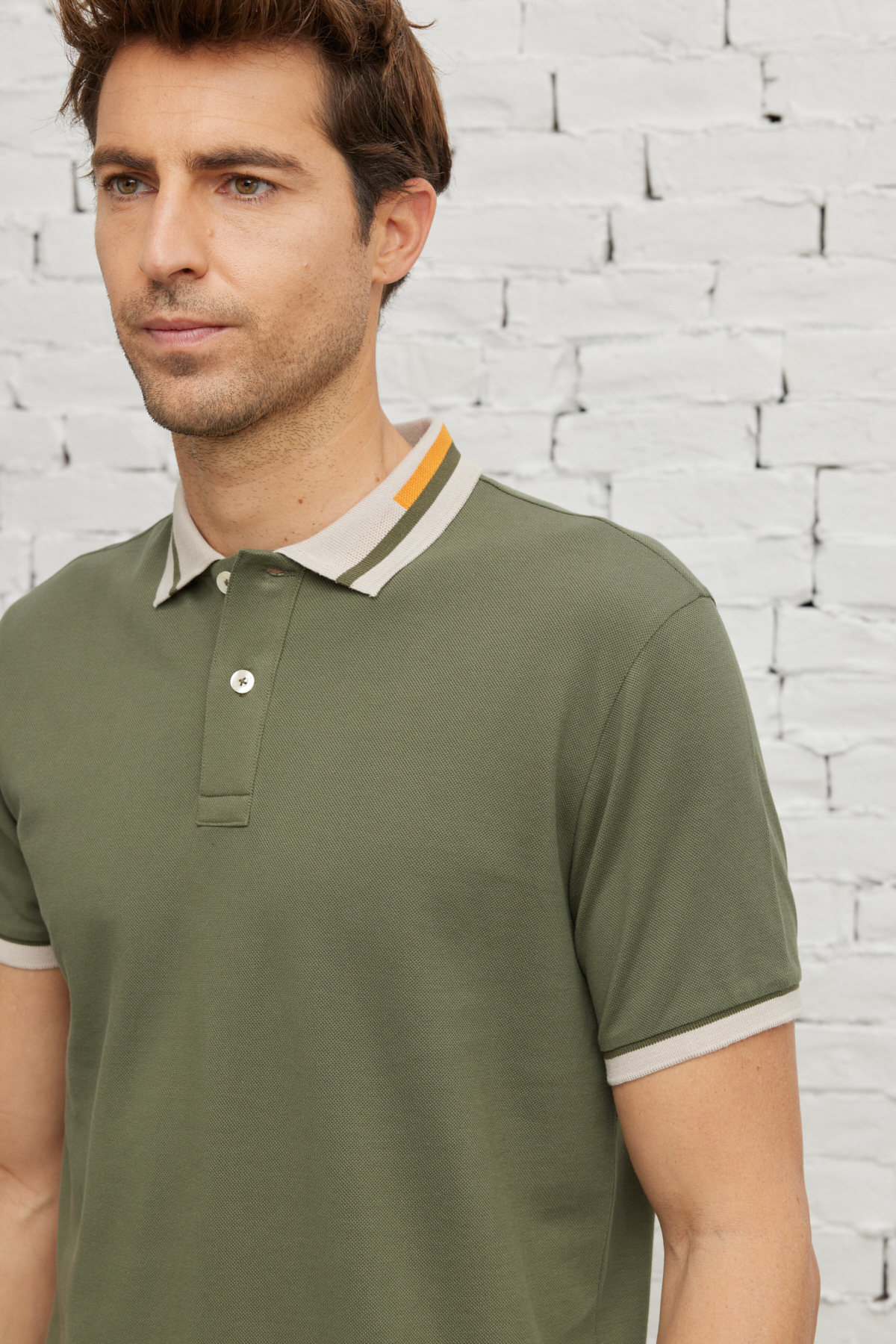AC&Co / Altınyıldız Classics Erkek Haki Slim Fit Dar Kesim %100 Pamuk Kıvrılmaz Polo Yaka Tişört görsel 7