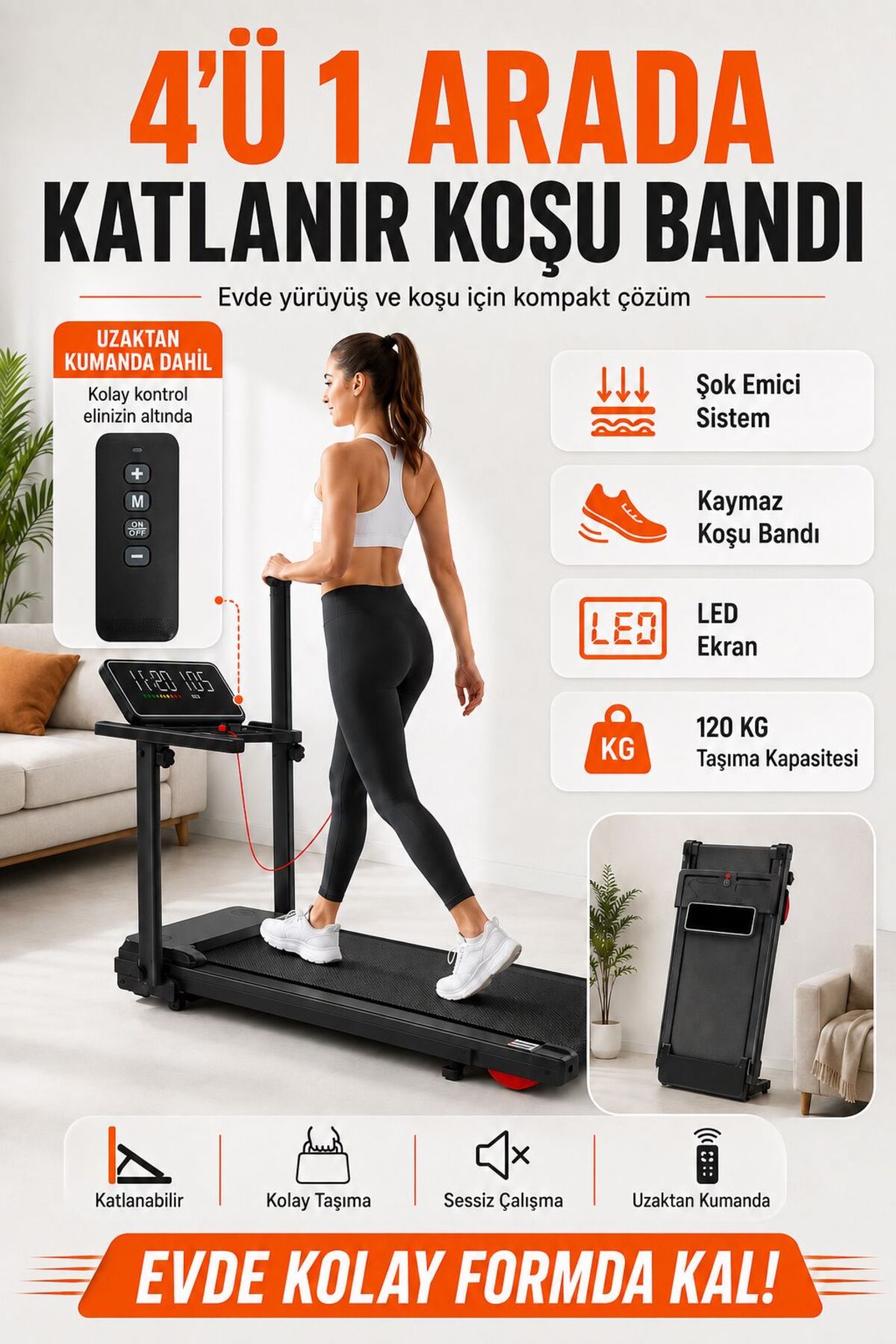 post alley Katlanabilir Koşu Bandı 0,75 HP 1-10 kmsa, 120 Kg Taşıma Kapasiteli, Bluetooth ve Uygulama Destekli