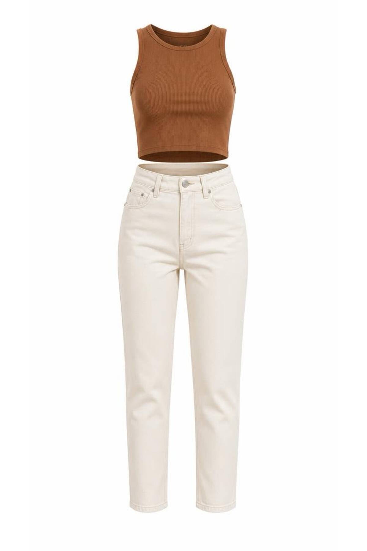 comfort jeans Milano Bej Yüksek Bel Yumuşak Dokunuşlu Likralı Rahat Kesim Mom Jean Kot Pantolon görsel 6