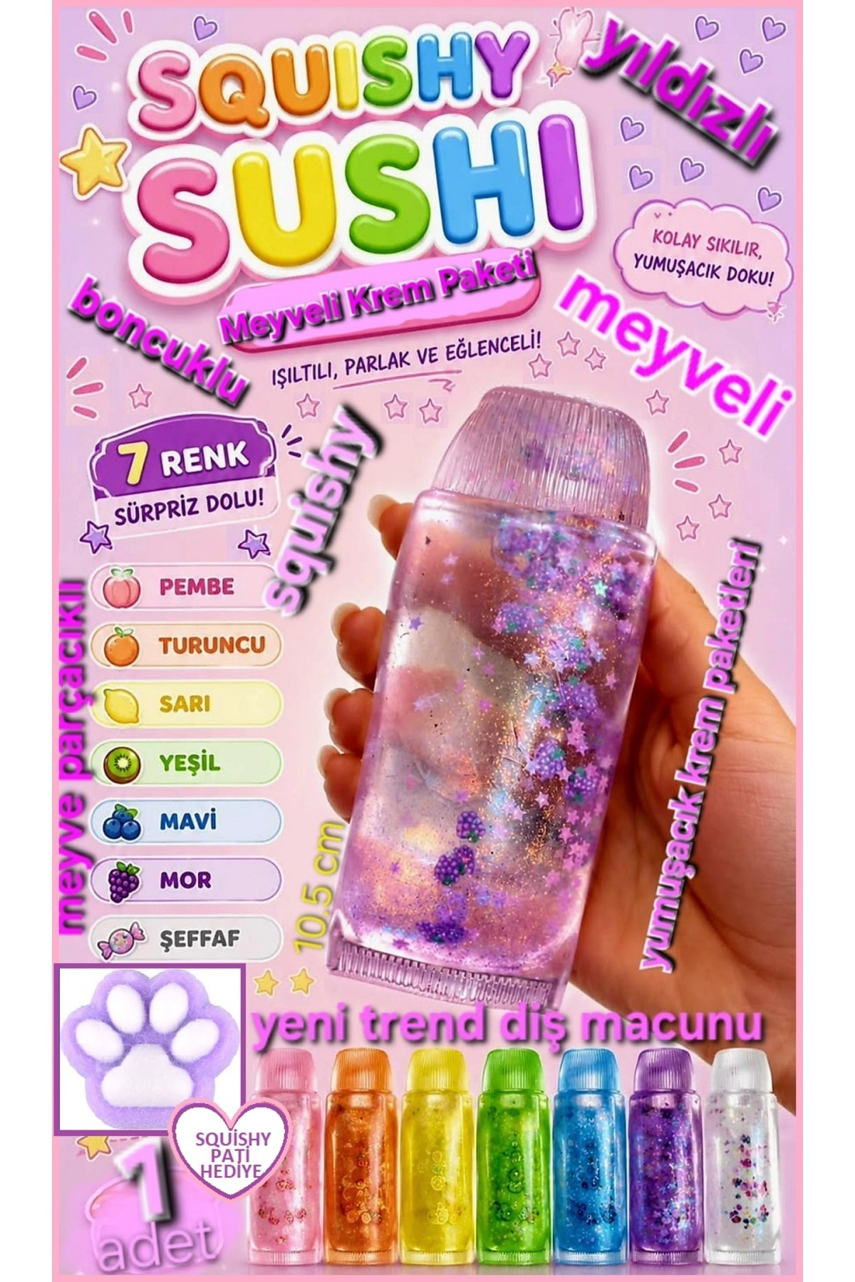 OYUNCAKSAHİLİ Diş Macunu Paketli 1 adet Squishy Çilek Limon Kivi Nane 1 adet Pati Sukuşi Hediye Yumuşak Maltöz Needoh Tarzı Yavaş Yükselen Sıkılabilir Skuşi Oyuncak