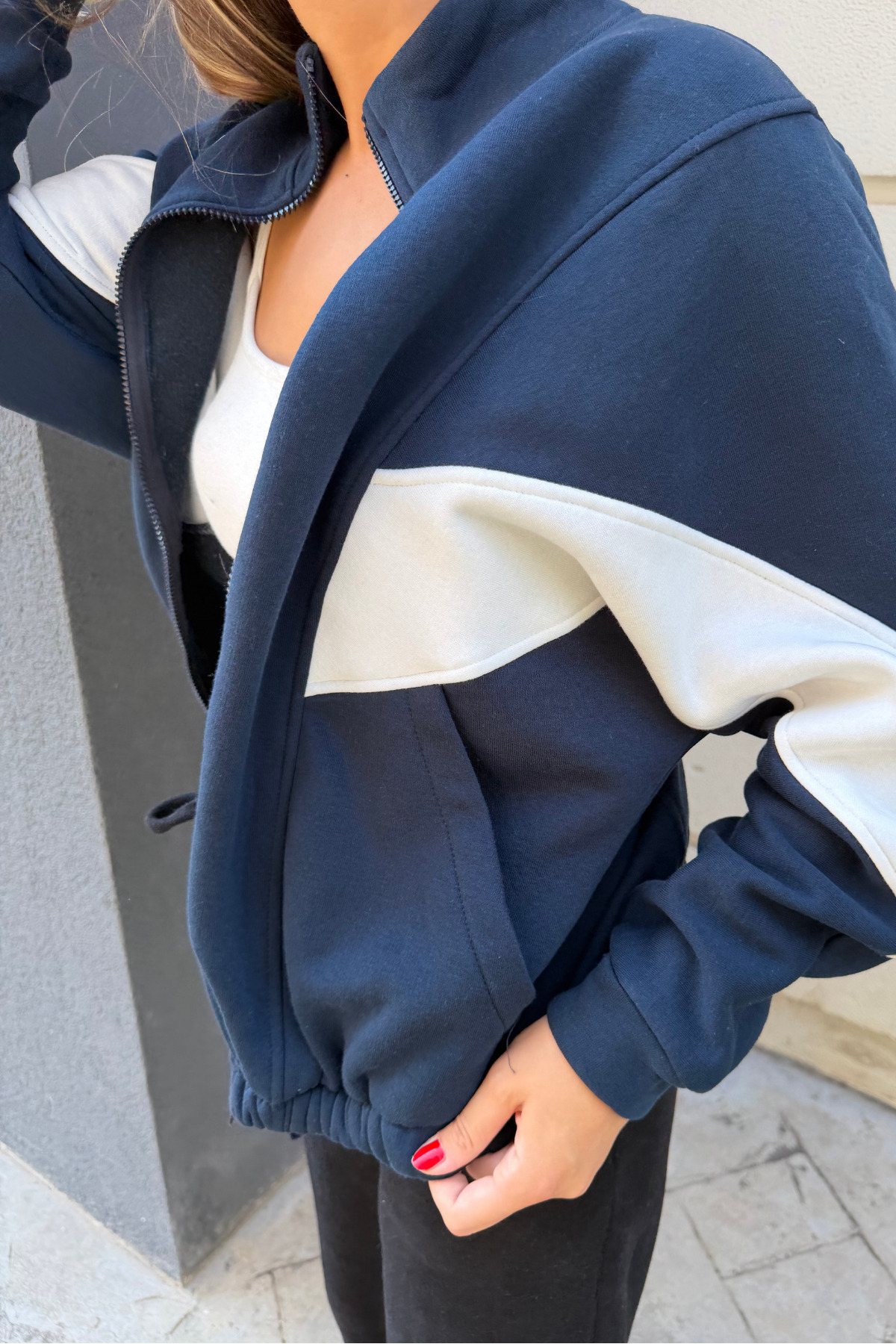 macharel jeans Lacivert Dik Yaka Cepli Fermuarlı Sweat Hırka görsel 3
