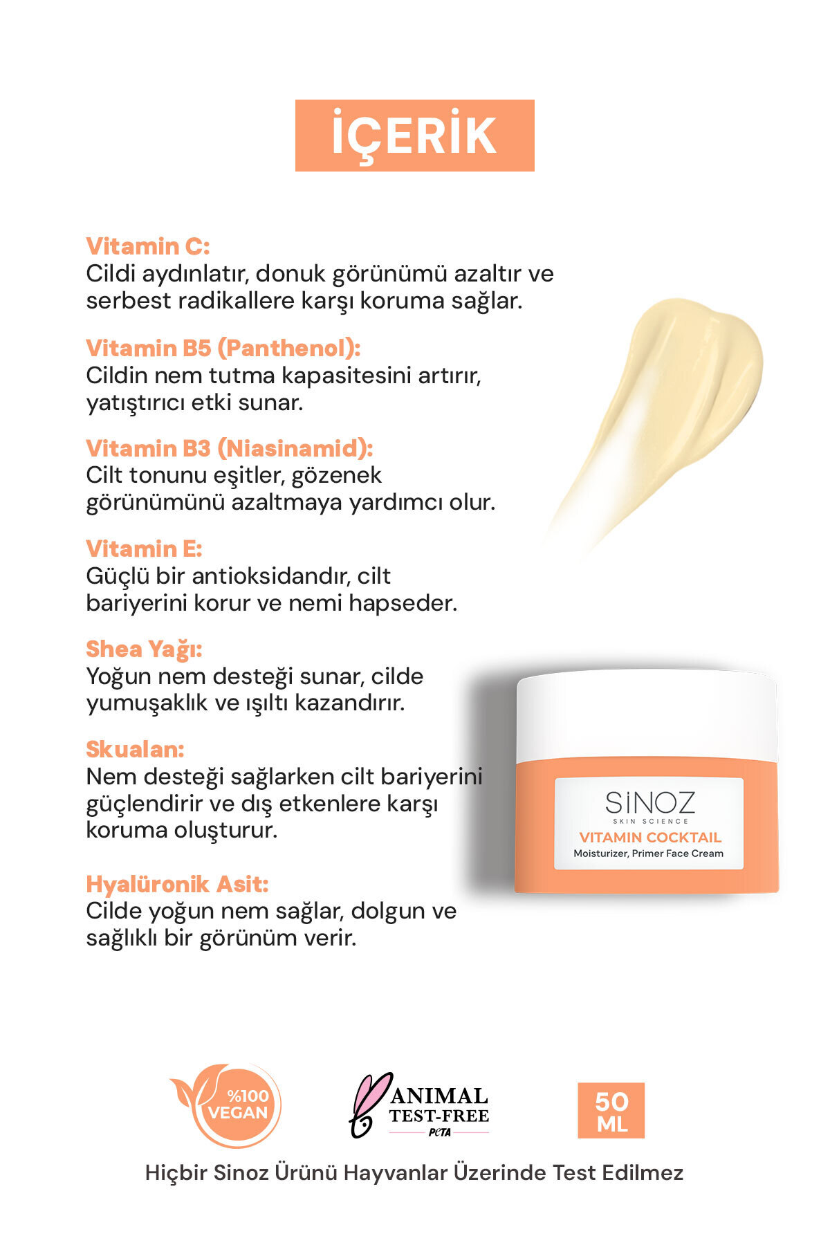 Vitamin Kokteyl-Nemlendirici Besleyici Onarıcı Yüz Kremi (Vitamin C+ B3 +B5 +E) ve Makyaj Bazı 50Ml — سفید 10.11.23.005.050.10 — تصویر 4 از 9