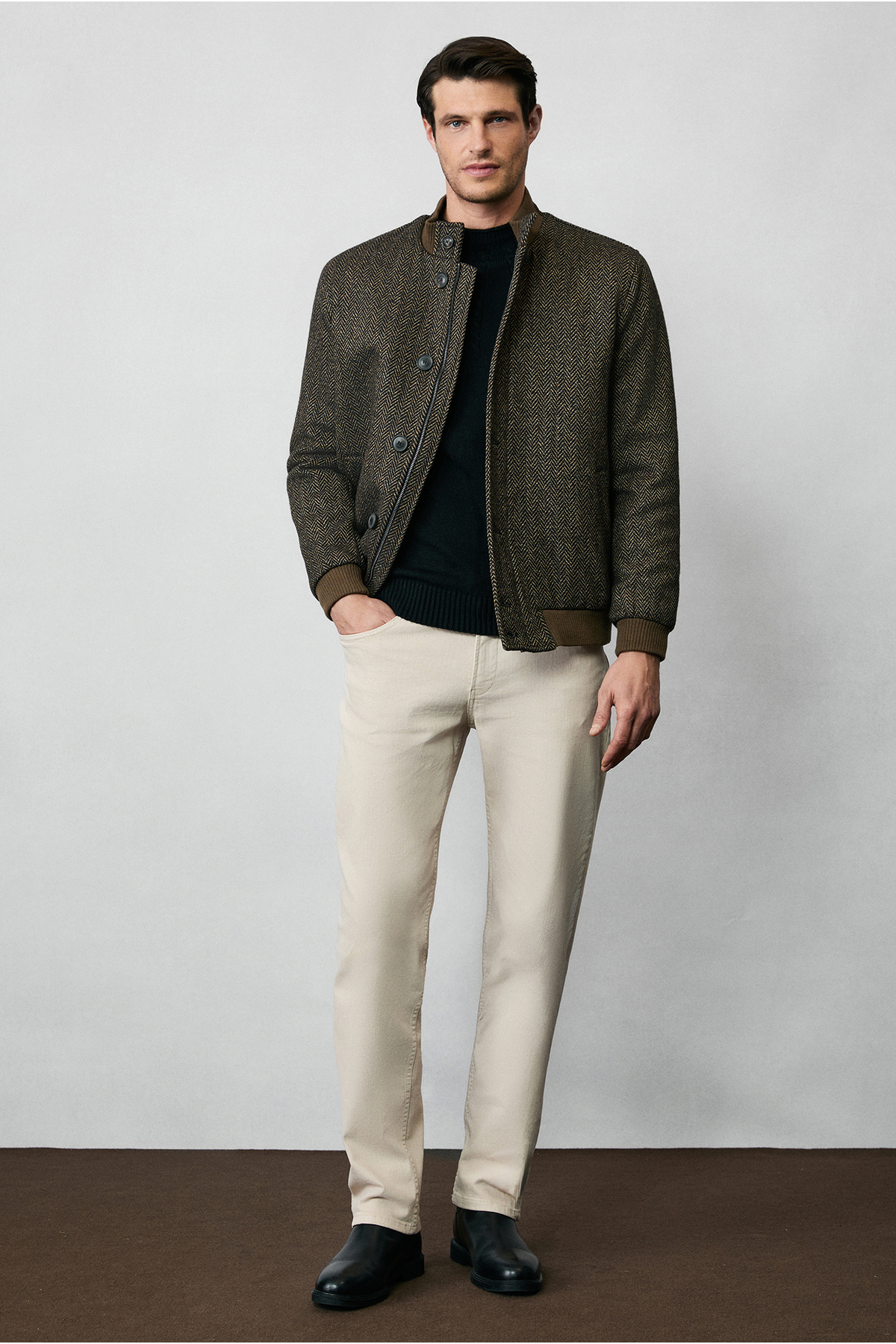 Yarım Balıkçı Yaka Slim Fit Desenli Triko Kazak — مشکی 453034 — تصویر 5 از 7