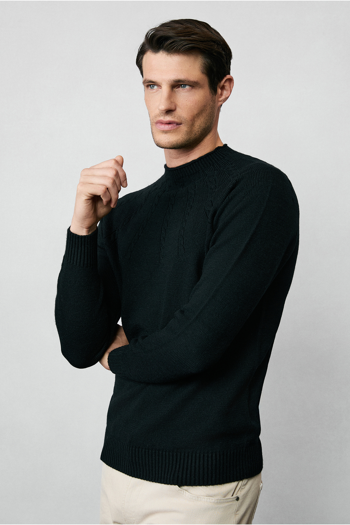 Yarım Balıkçı Yaka Slim Fit Desenli Triko Kazak — مشکی 453034 — تصویر 2 از 7