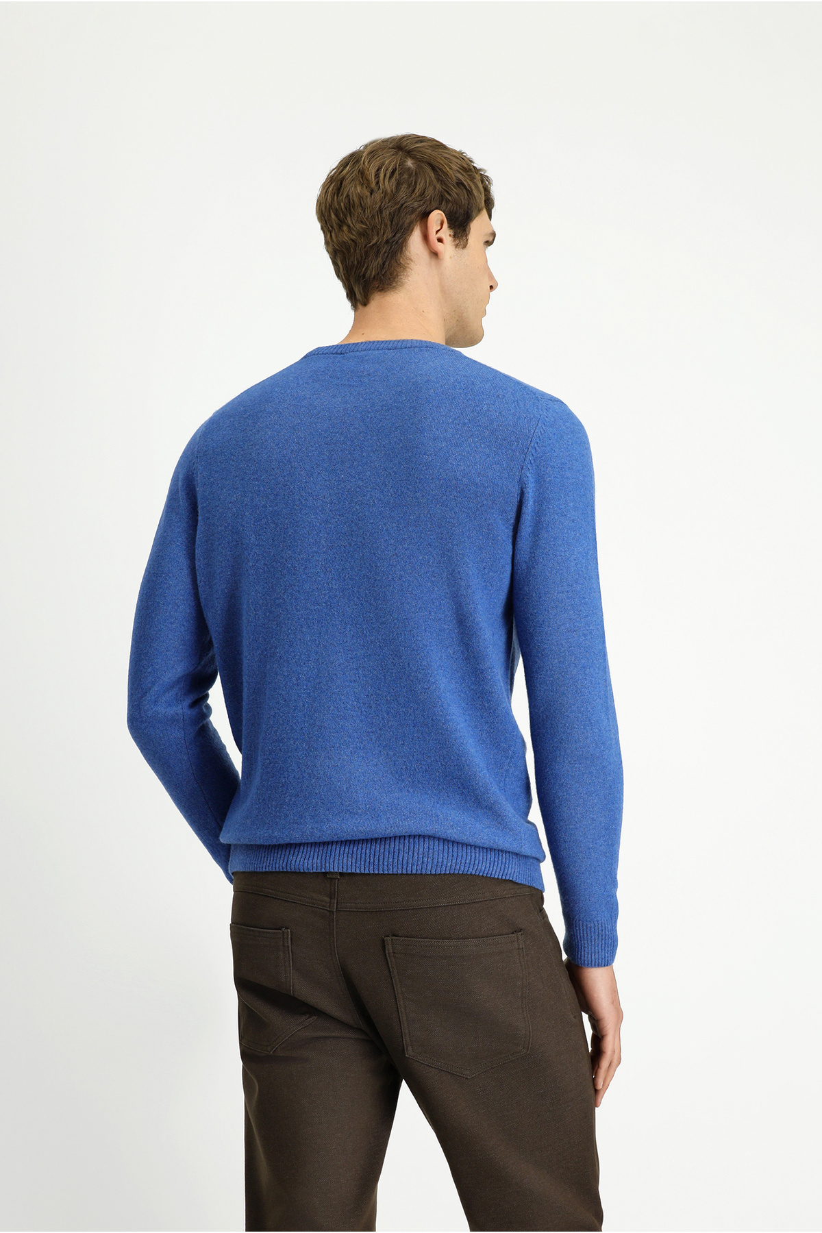 Bisiklet Yaka Regular Fit Örme Yünlü Kaşmir Karışımlı Triko Kazak — آبی KK26DG94DZ001 — تصویر 6 از 7