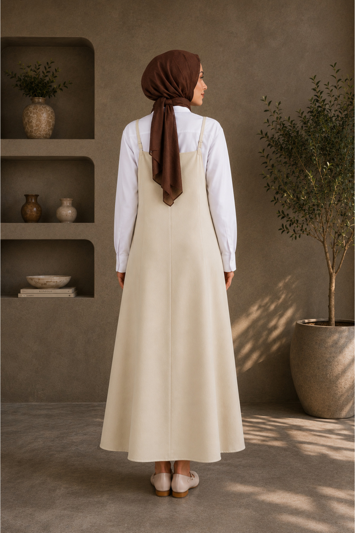 Liora Moda Krem jile Elbise Ayarlanabilir Ip Askılı görsel 2
