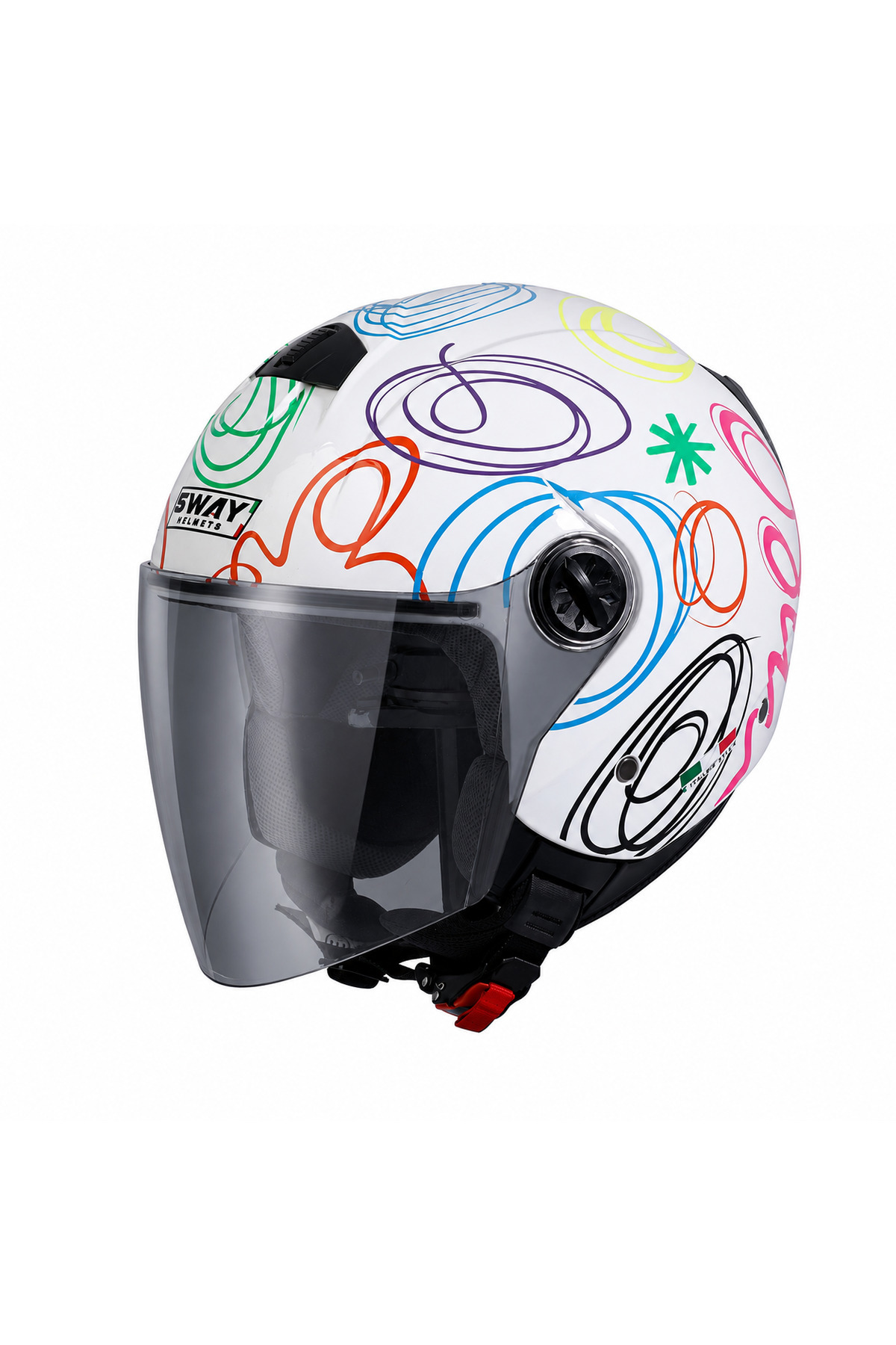 Sway 715 Renkli Yarım Kask Whıte Flower ( Gri Ayna Vizörlü
