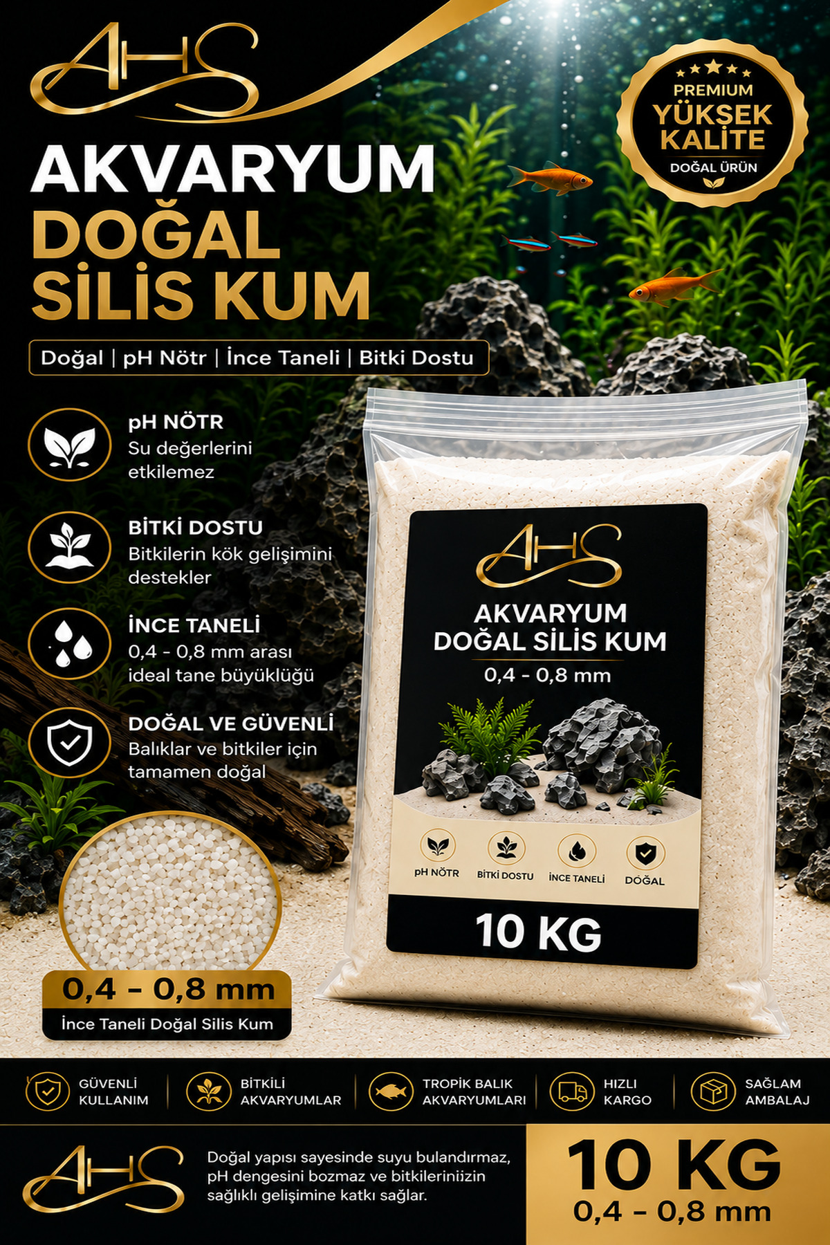 AHS 10 Kg 04-08 mm Silis Krem Renk Bitki Kumu Akvaryum Kumu 10 Kg