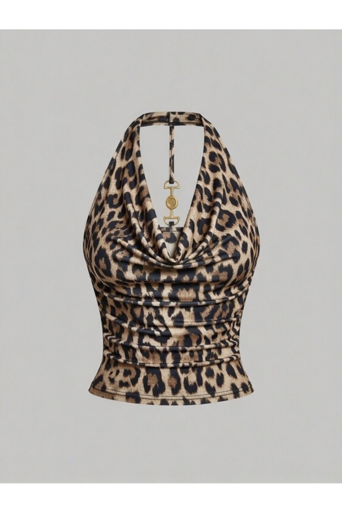 Wildco Bluza sa leopard printom, degaje ovratnikom i halterom, sa metalnim de...